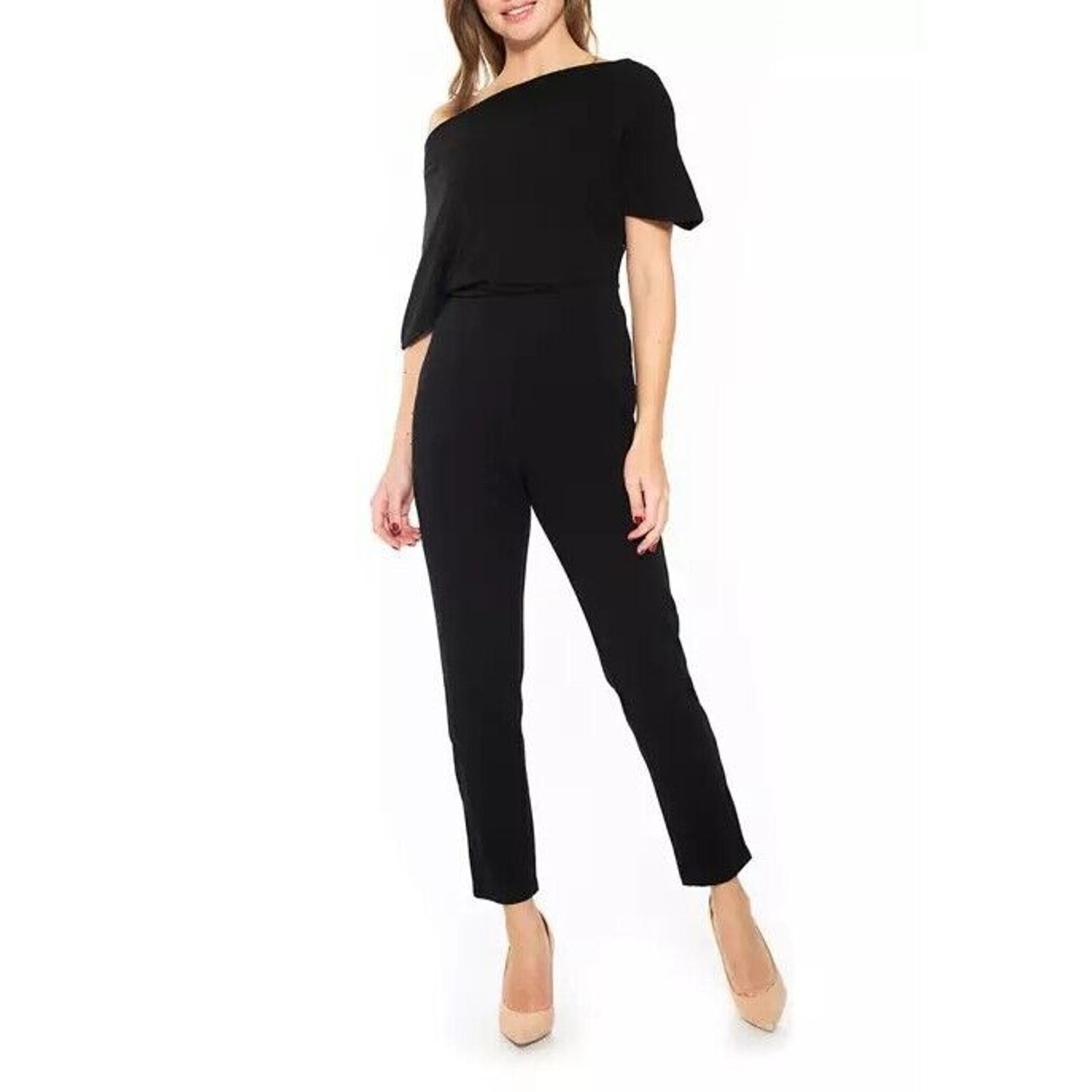 The Unbranded Brand Alexia Admor Women Black Jersey One-Shoulder Jumpsuit XS Size 26" / US 2 / IT 38 - 1 Thumbnail