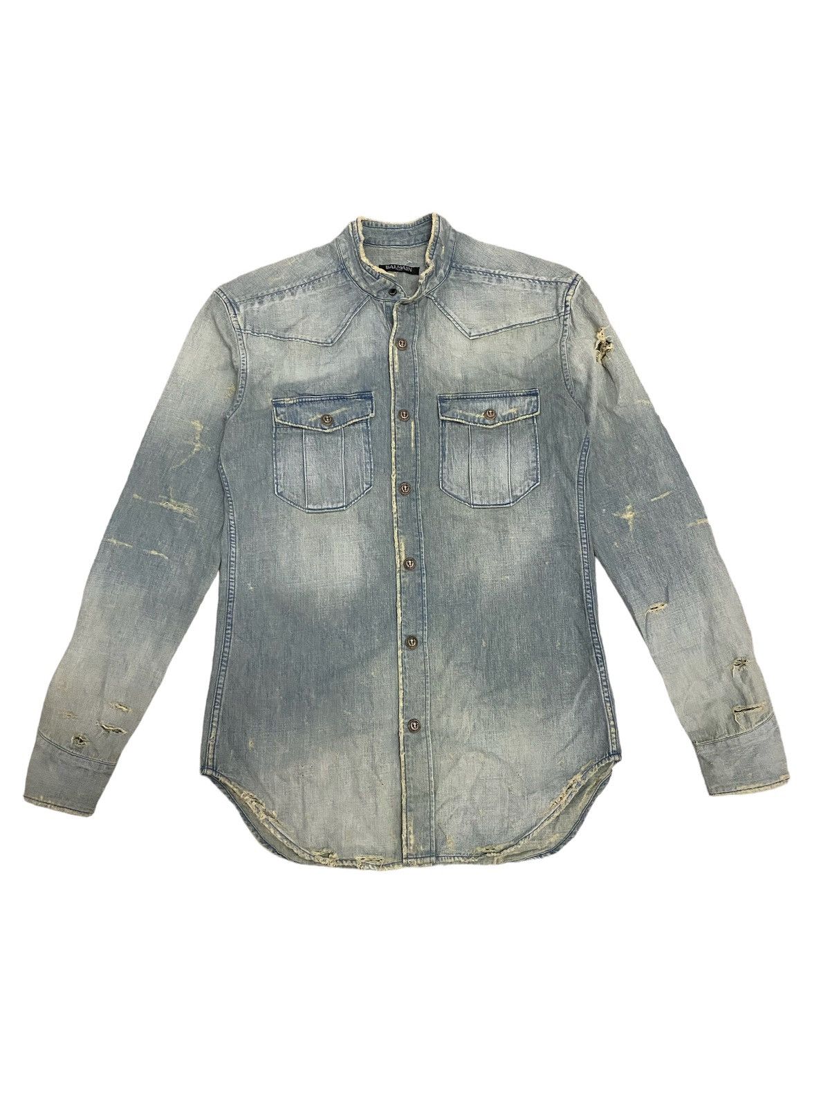 Balmain Vintage Balmain Paris Distress Denim Shirt Size US M / EU 48-50 / 2 - 2 Thumbnail