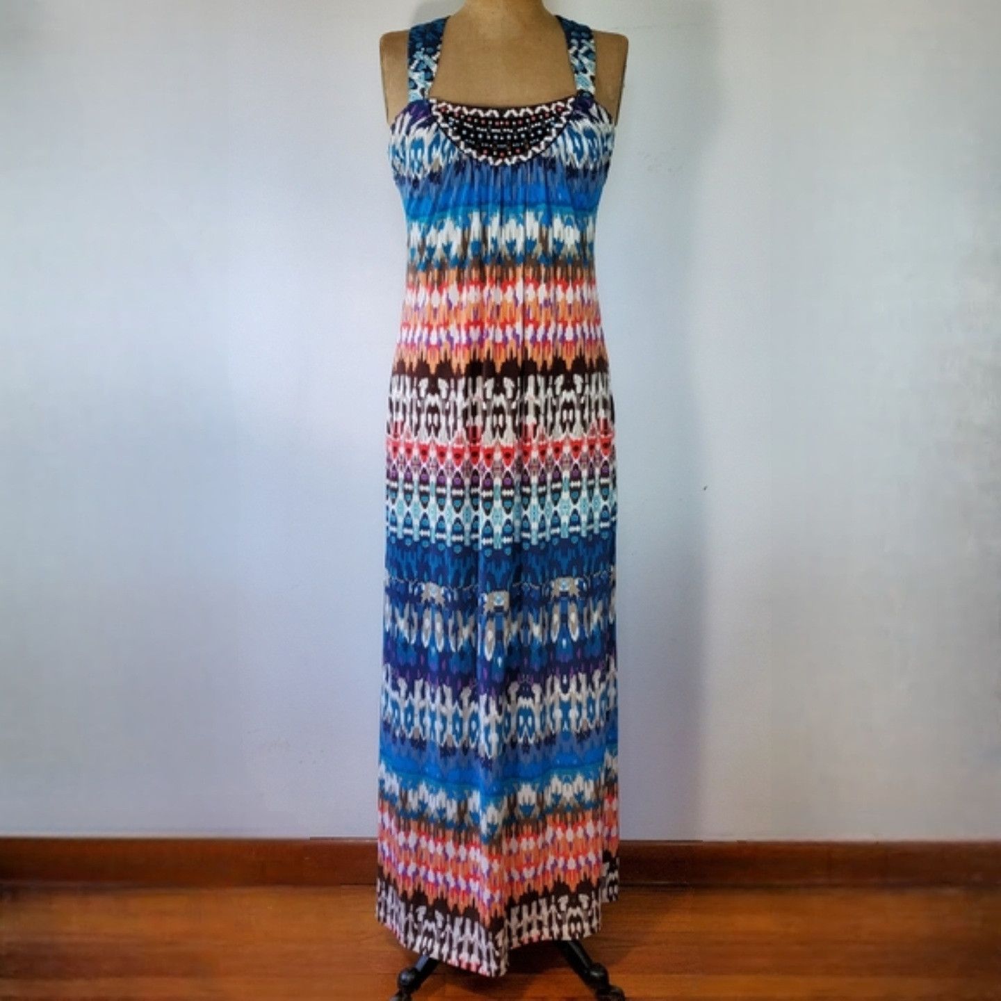 Nicole Miller Nicole Miller Size M Dress Rainbow Maxi Built-in Bra Beaded Size M / US 6-8 / IT 42-44 - 1 Thumbnail