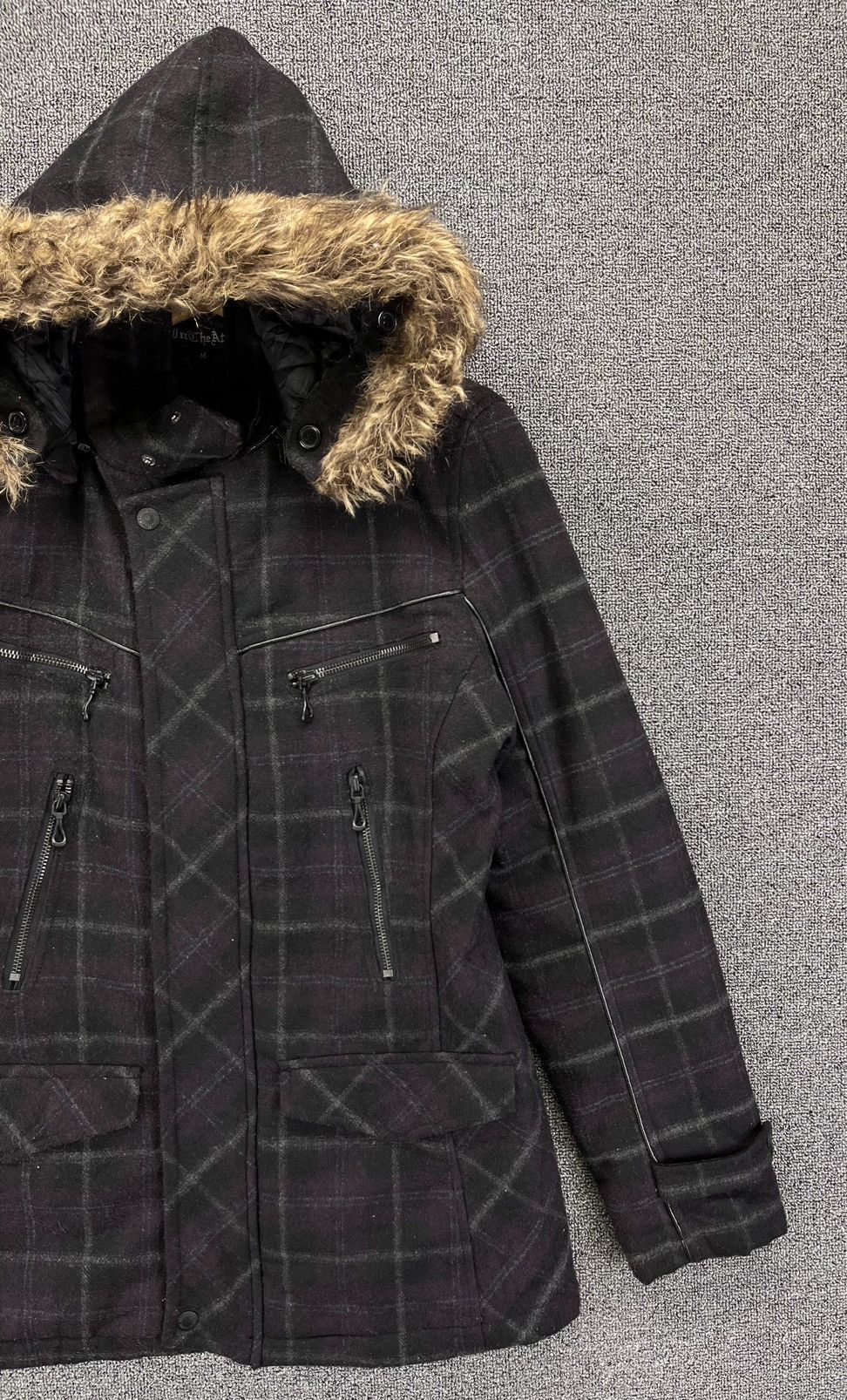 In The Attic Vintage In The Attic Fur Hoodie Shadow Plaid Wool Jacket Size M / US 6-8 / IT 42-44 - 4 Thumbnail