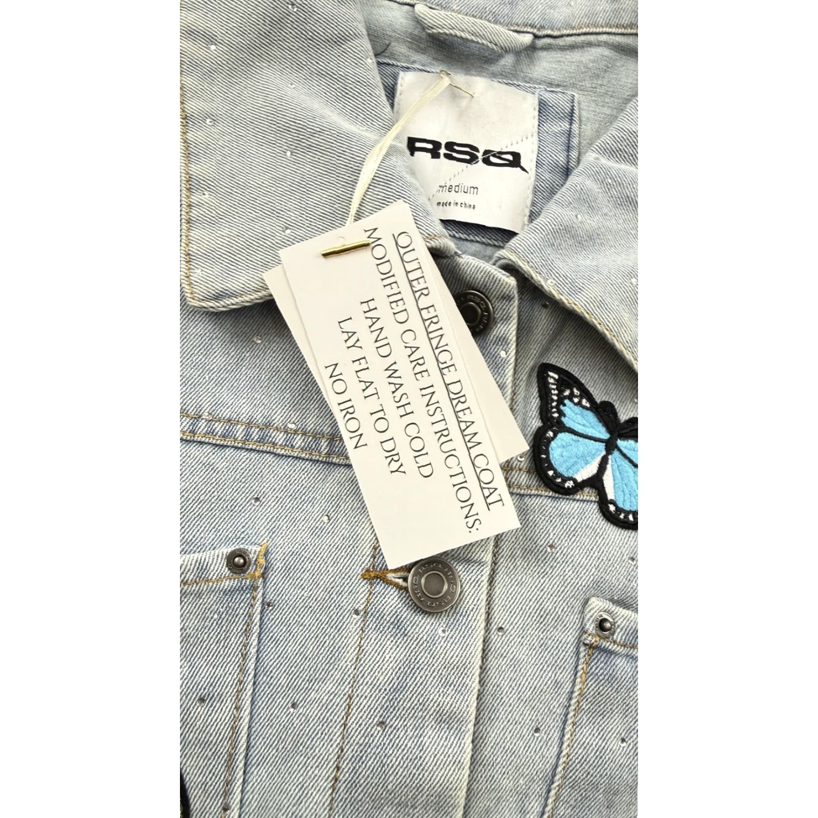 Rsq Veda Soul RSQ Outer Fringe Dream Coat Womens Medium Butterfly Denim Jacket Terrific Beaded Fringe Embroidered Sequin Pockets Size M / US 6-8 / IT 42-44 - 6 Thumbnail