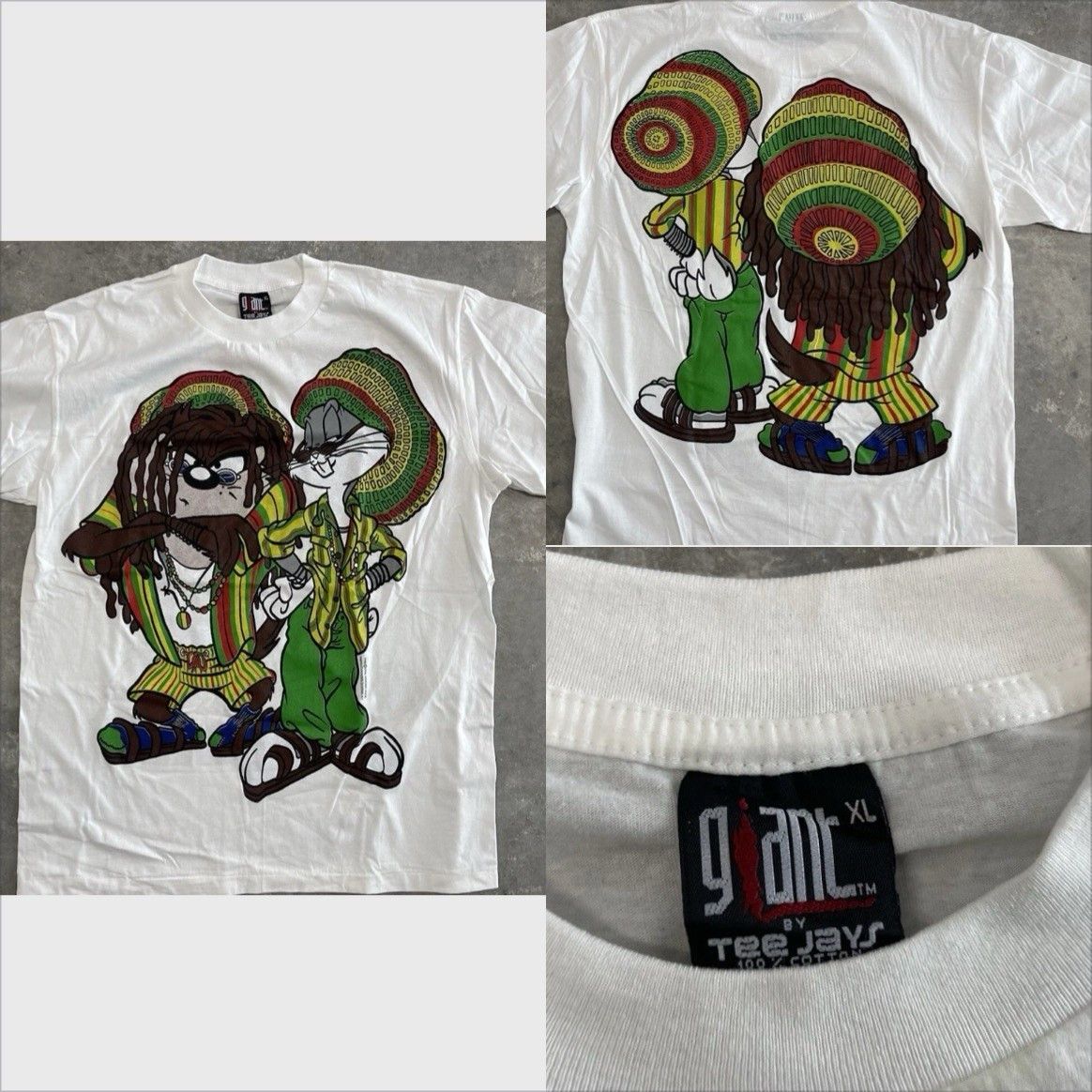 Vintage VTG 90s TAZ BUGS BUNNY RASTA JAMAICAN DOUBLE SIDED SHIRT WHI Size US XL / EU 56 / 4 - 1 Thumbnail