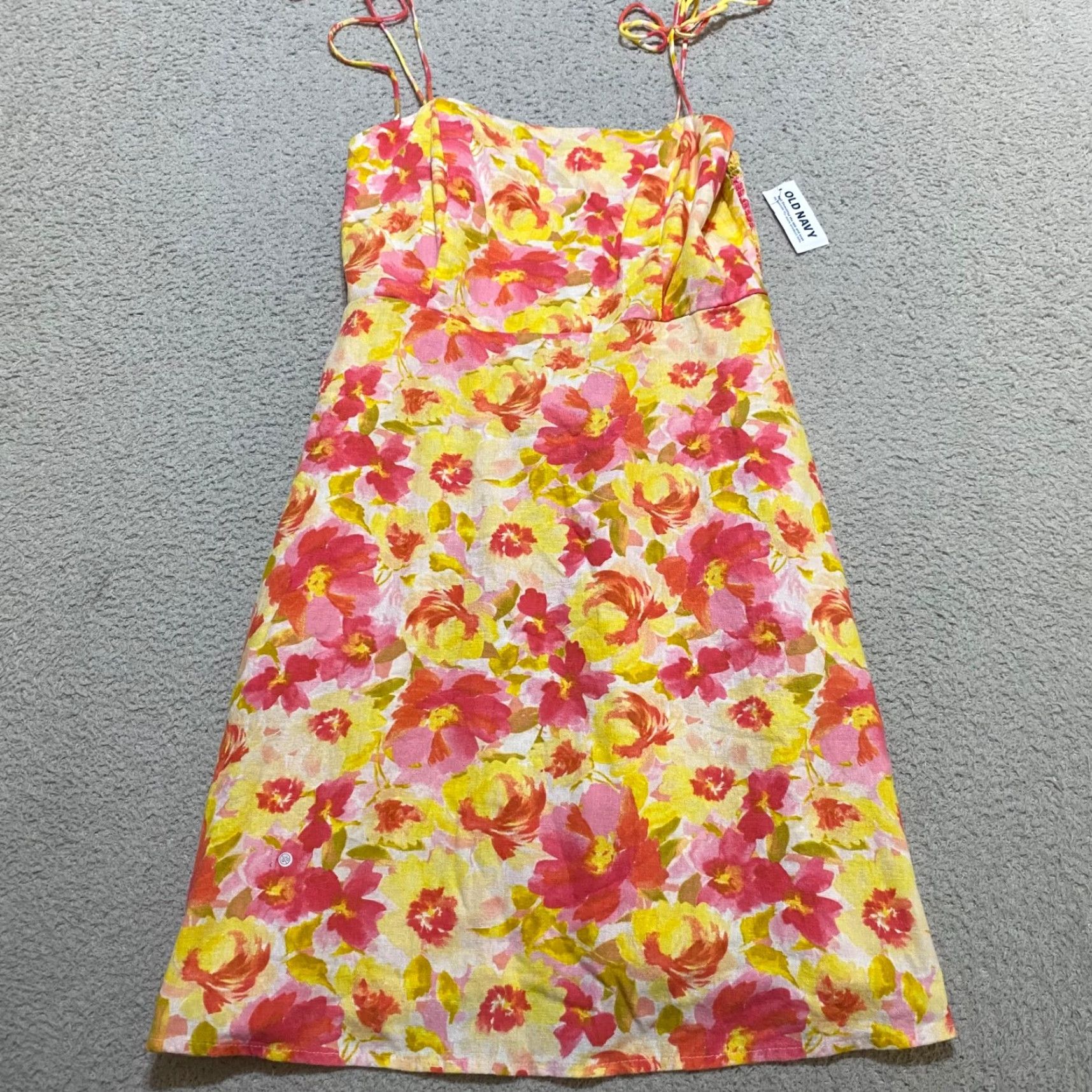 Old Navy NWT Old Navy Womens Dress Multicolor Floral Sleeveless Fit & Flare Short Linen Rayon Beach Spring Summer Womens (Size L) Size L / US 10 / IT 46 - 2 Thumbnail