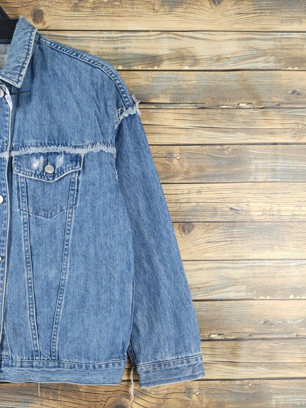 Bershka Bershka Blue Distressed Ripped Denim Jackets #W1756 Size XS / US 0-2 / IT 36-38 - 11 Thumbnail