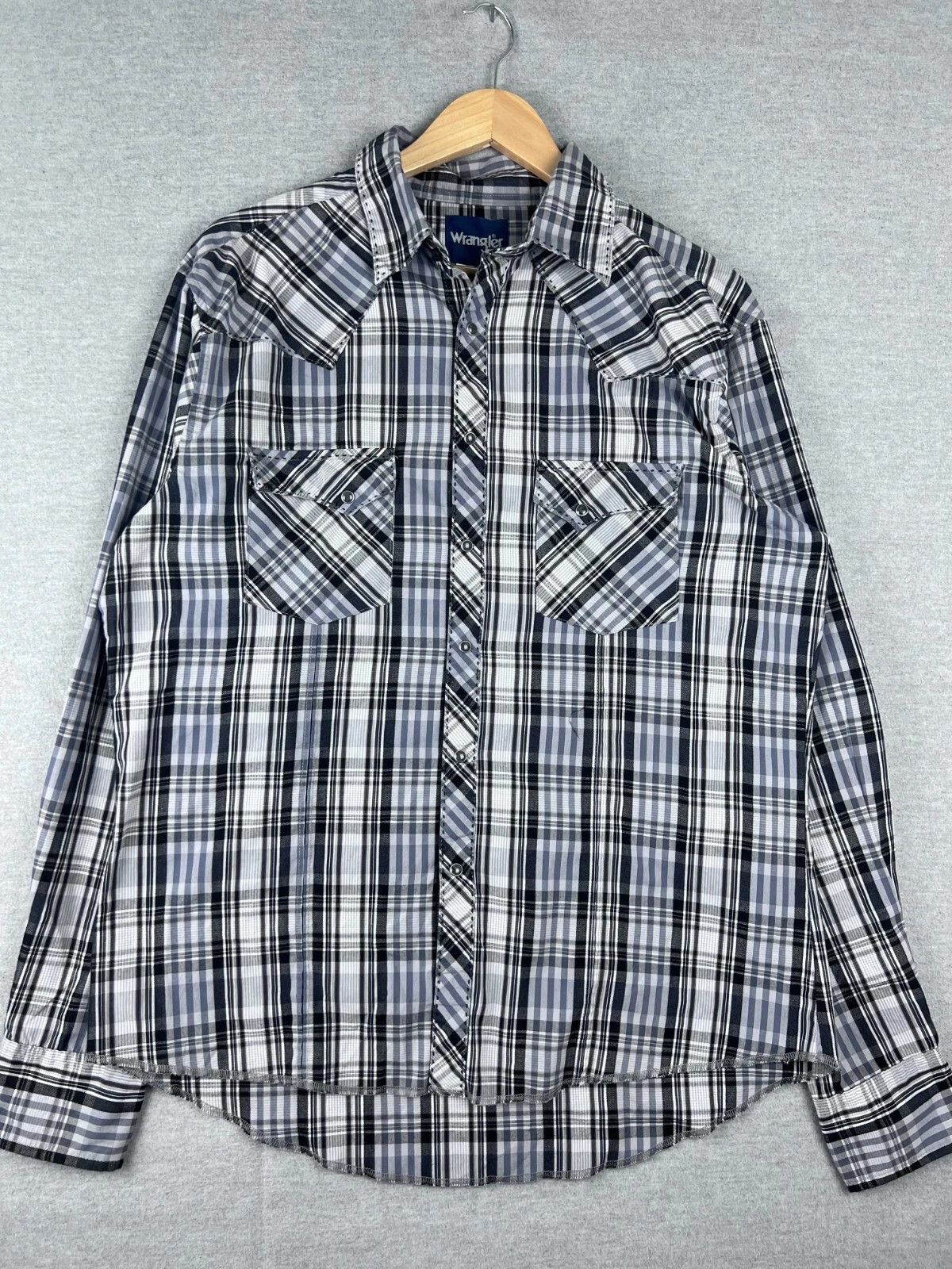 Wrangler Wrangler Shirt Mens L Blue Western Pearl Snap Cotton Long Size US L / EU 52-54 / 3 - 2 Thumbnail