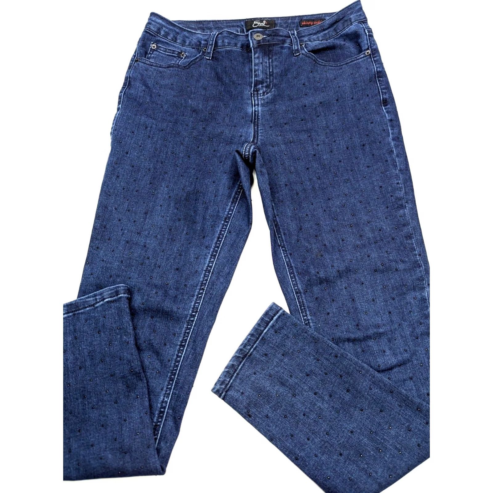Vintage Earl Jeans Skinny Ankle Jeans Women 10 Blue Studded Logo 32x28 Slim 5-Pocket Denim Size 32" / US 10 / IT 46 - 2 Thumbnail