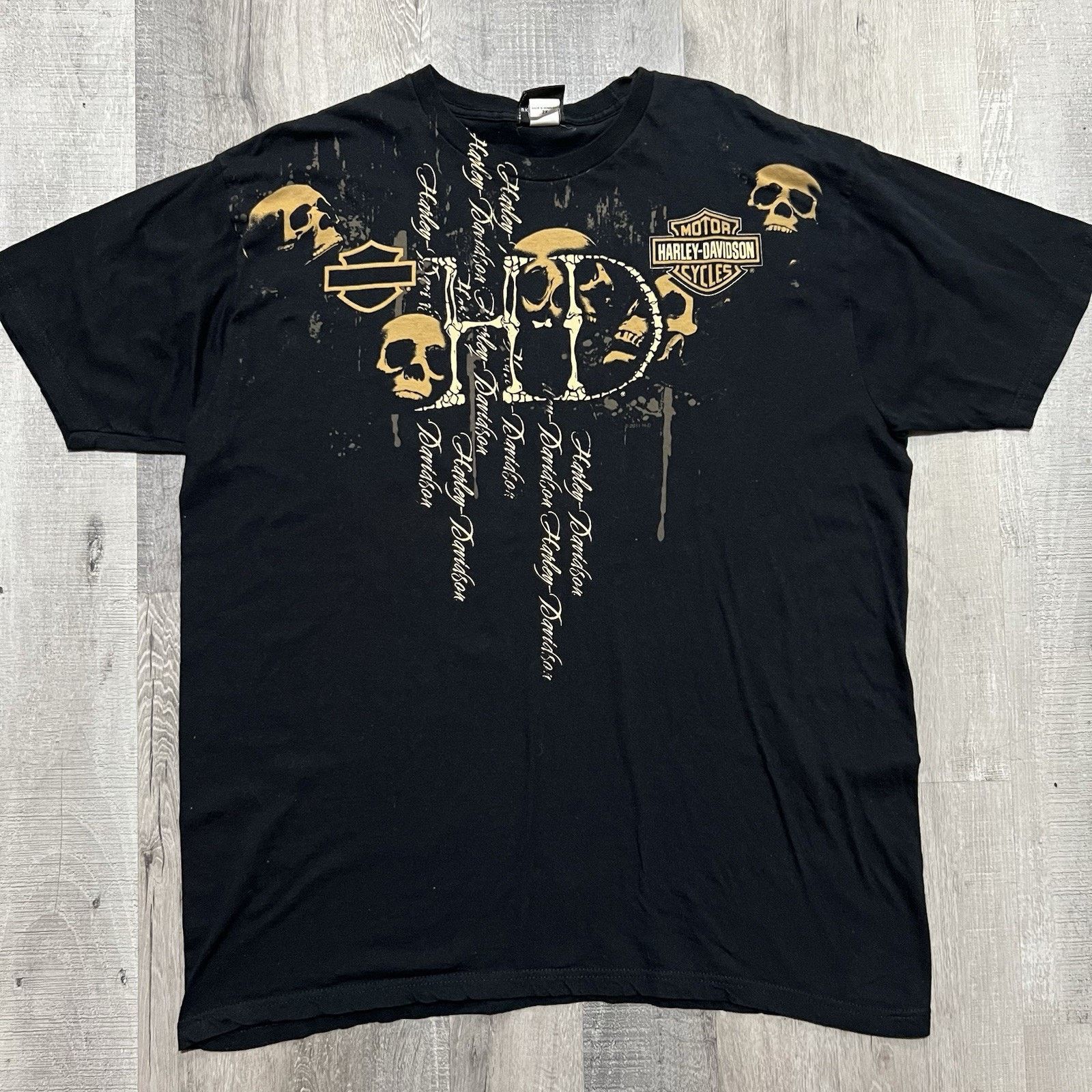 Harley Davidson VTG Harley Davidson Black Skull Print Las Vegas Biker Shirt Size US XXL / EU 58 / 5 - 1 Thumbnail