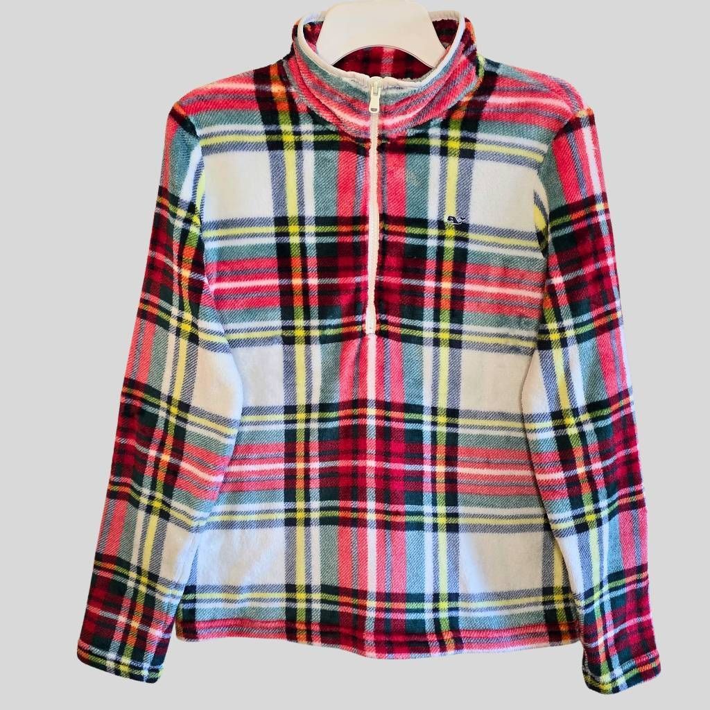 Vineyard Vines Vineyard Vines Women’s Plaid 1/4 Zip Fleece Pullover Size M Soft Lightweight Size M / US 6-8 / IT 42-44 - 2 Thumbnail