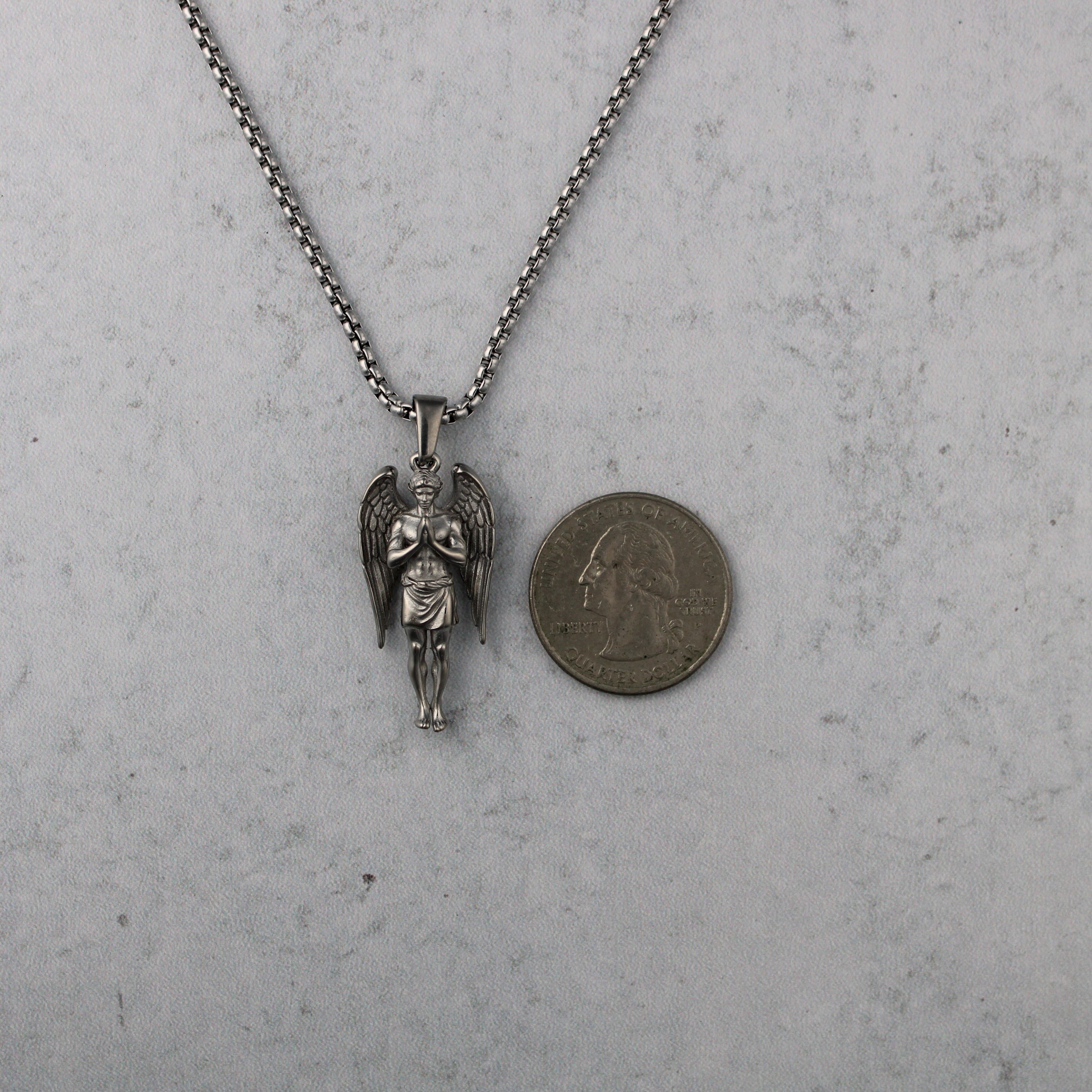 Jewelry Silver Guardian Angel Pendant Chain Necklace Size ONE SIZE - 6 Thumbnail