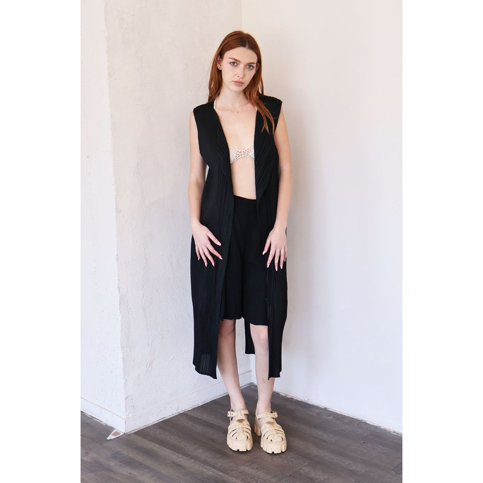 Issey Miyake Vintage Issey Miyake Pleats Please Black Long Duster Vest Size ONE SIZE - 4 Thumbnail