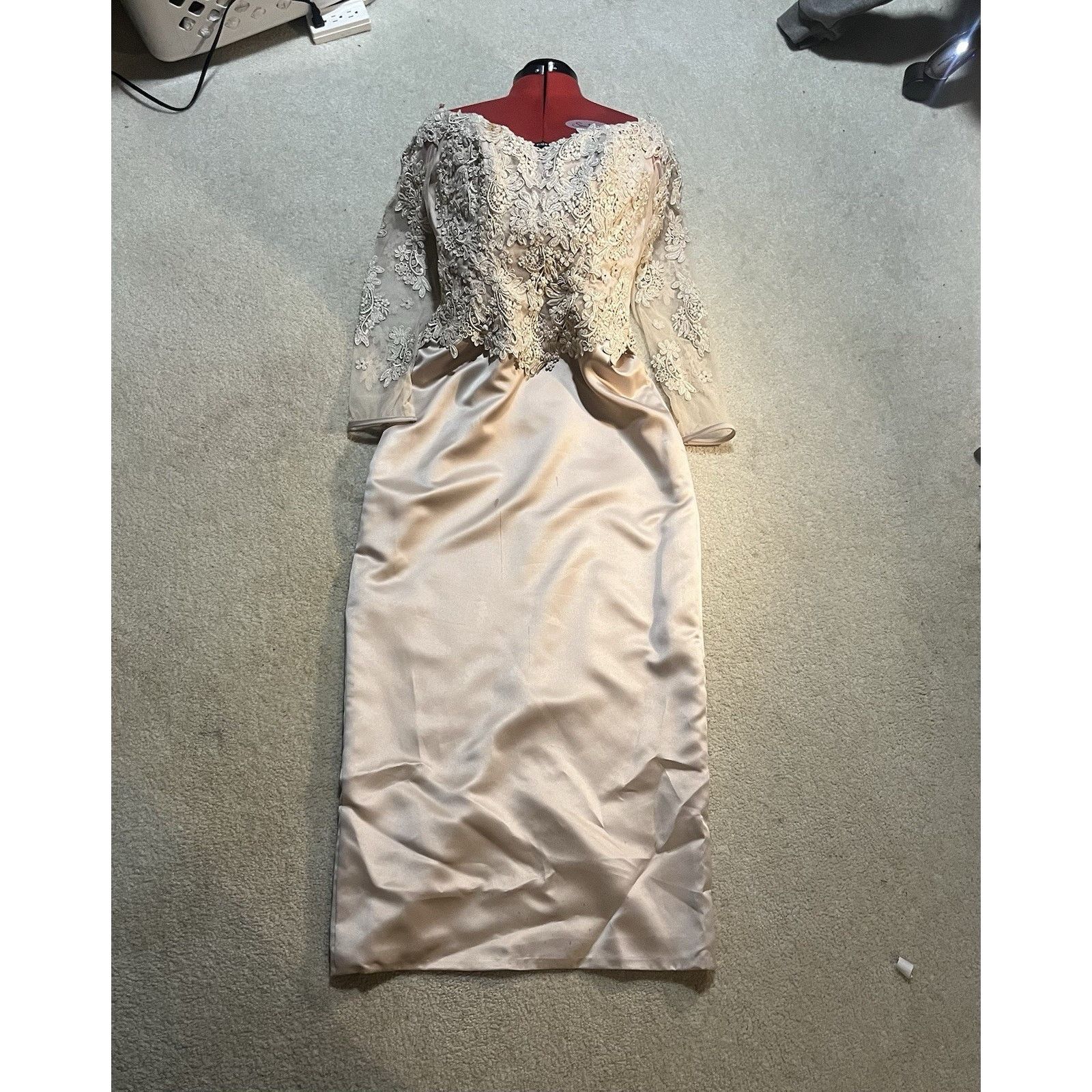 Other Eve of Milady Vintage Champagne Lace Gown Beaded Bodice Long Size L / US 10 / IT 46 - 1 Thumbnail