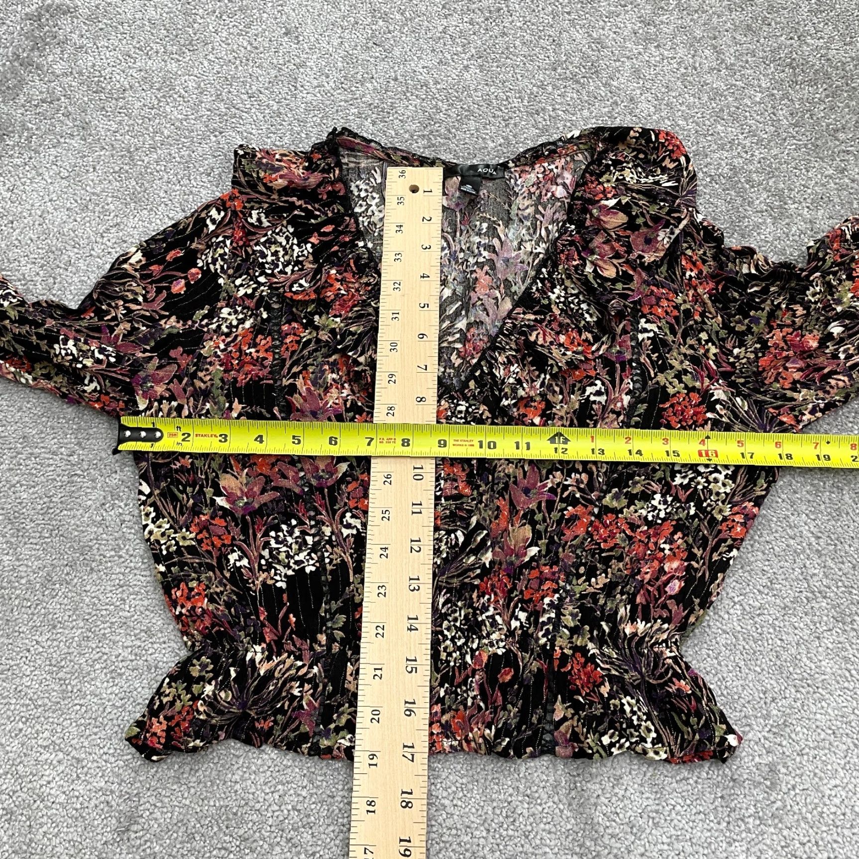 AQUA Aqua Bloomingdale's Floral Cropped Top Womens XS Multi Long Sleeve Metallic Size XS / US 0-2 / IT 36-38 - 7 Thumbnail