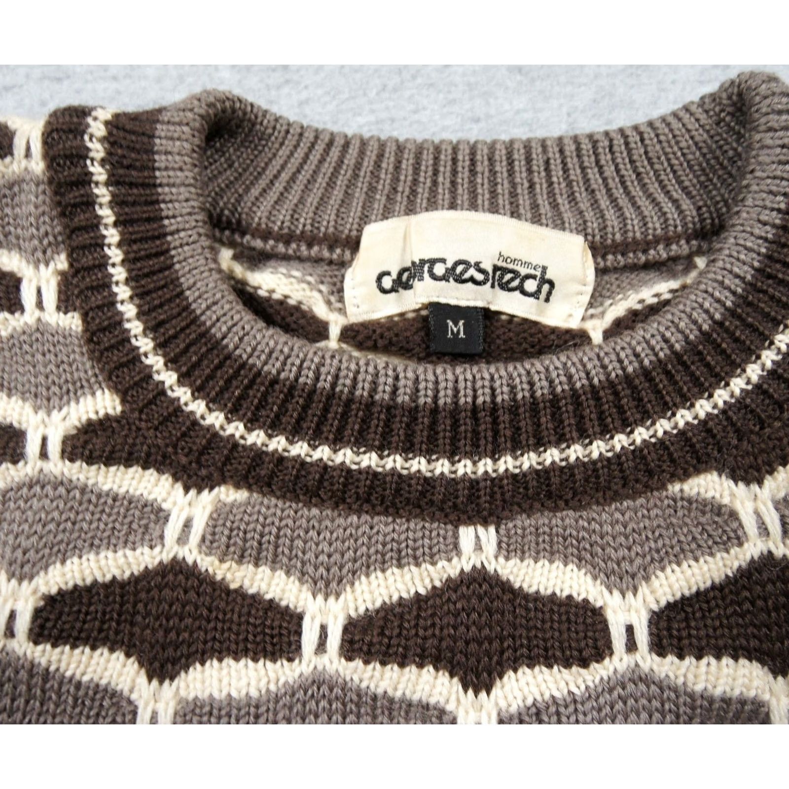 George VINTAGE Georges Rech Sweater Mens Medium Brown 3D Knit Crewneck Geometric Wool Size US M / EU 48-50 / 2 - 5 Thumbnail