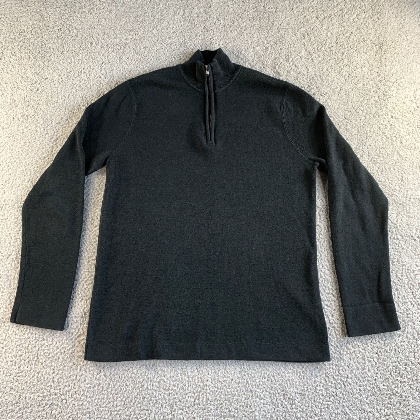 VINTAGE Merona Sweater Mens Medium Black Mock Pullover 1/4 Zip Long Sleeve