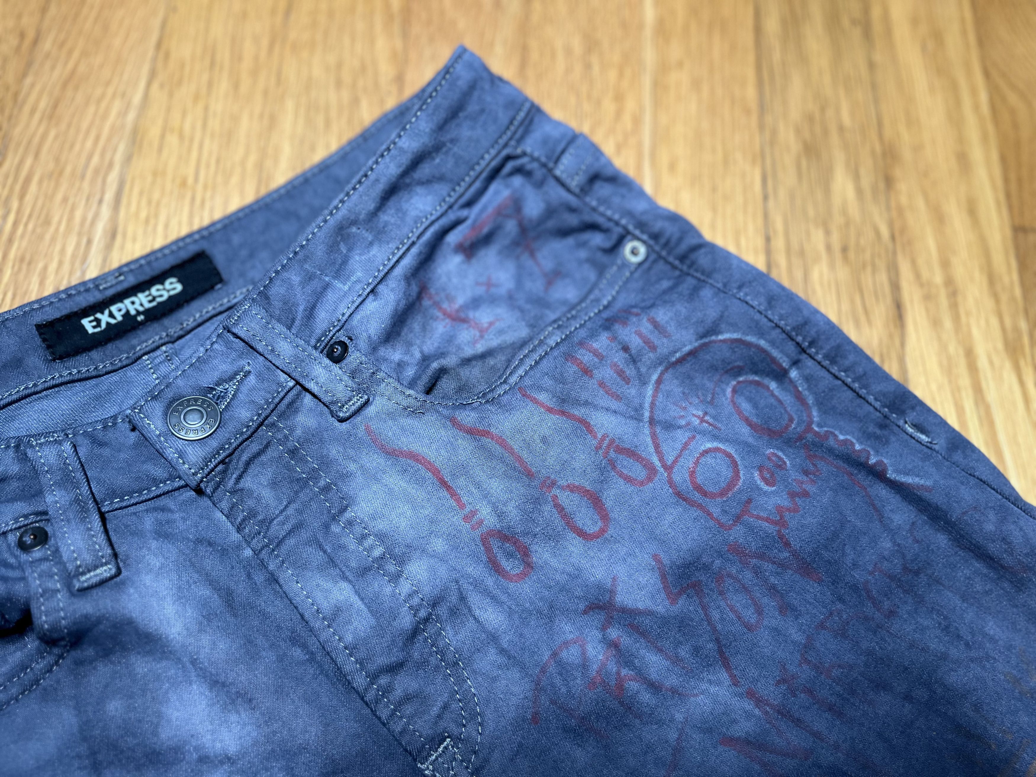 Express 31x30 DIY Slim Fit Punk Jeans - Express Stretch Denim Size US 31 - 6 Thumbnail