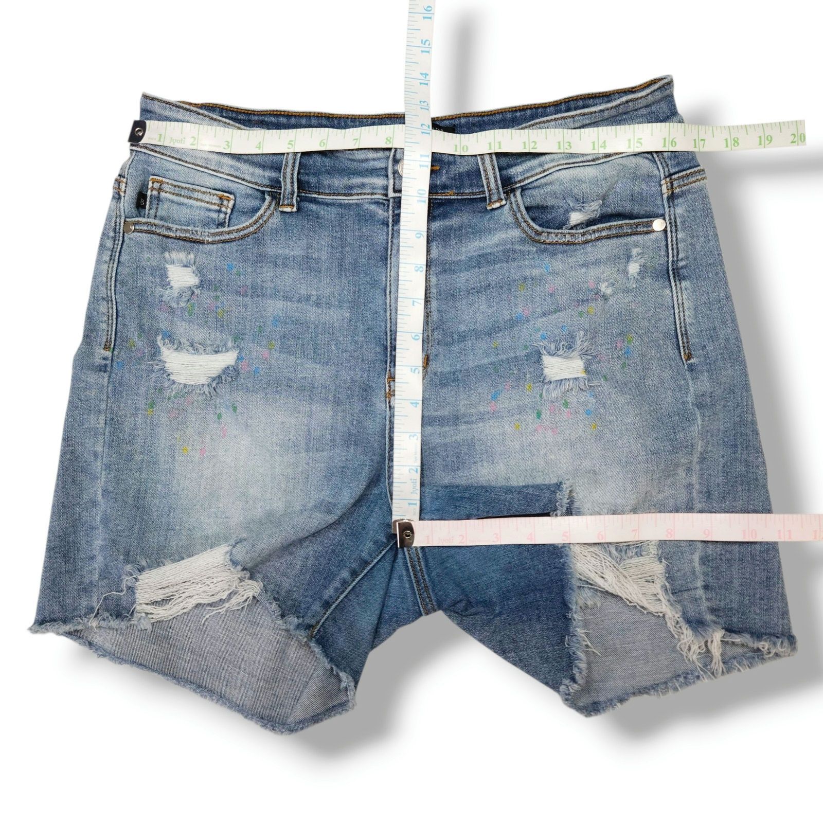Judy Blue Judy Blue Plus 1XL Paint-Splatter Distressed Denim Short EUC Size 33" - 3 Thumbnail