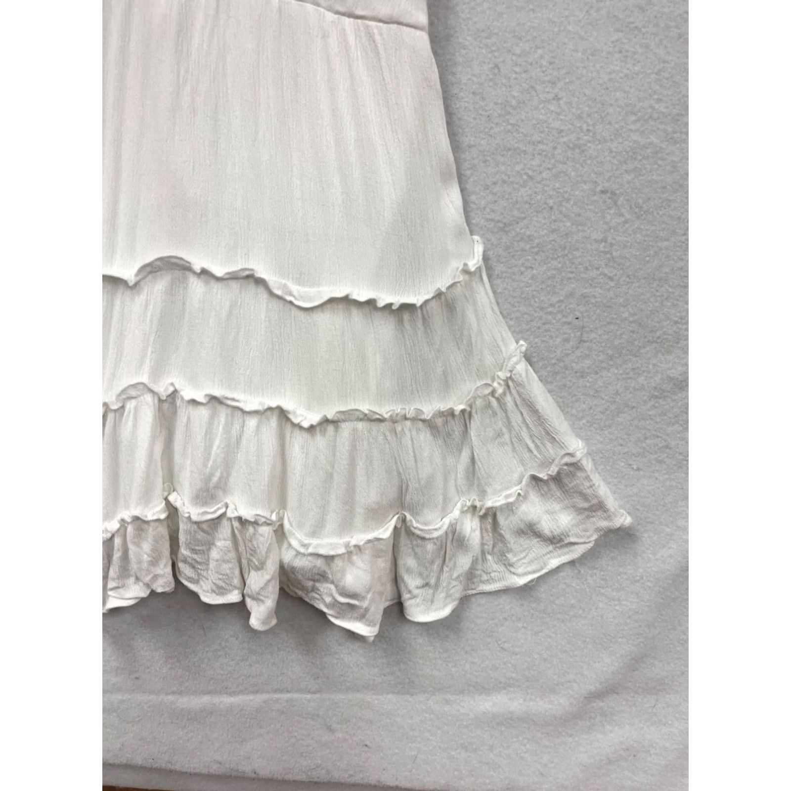 Vintage Saints + Secrets Dress Women's L White Mini Tiered Ruffle Short Sleeves Adjustable Straps Back Zipper Womens L Size L / US 10 / IT 46 - 5 Thumbnail