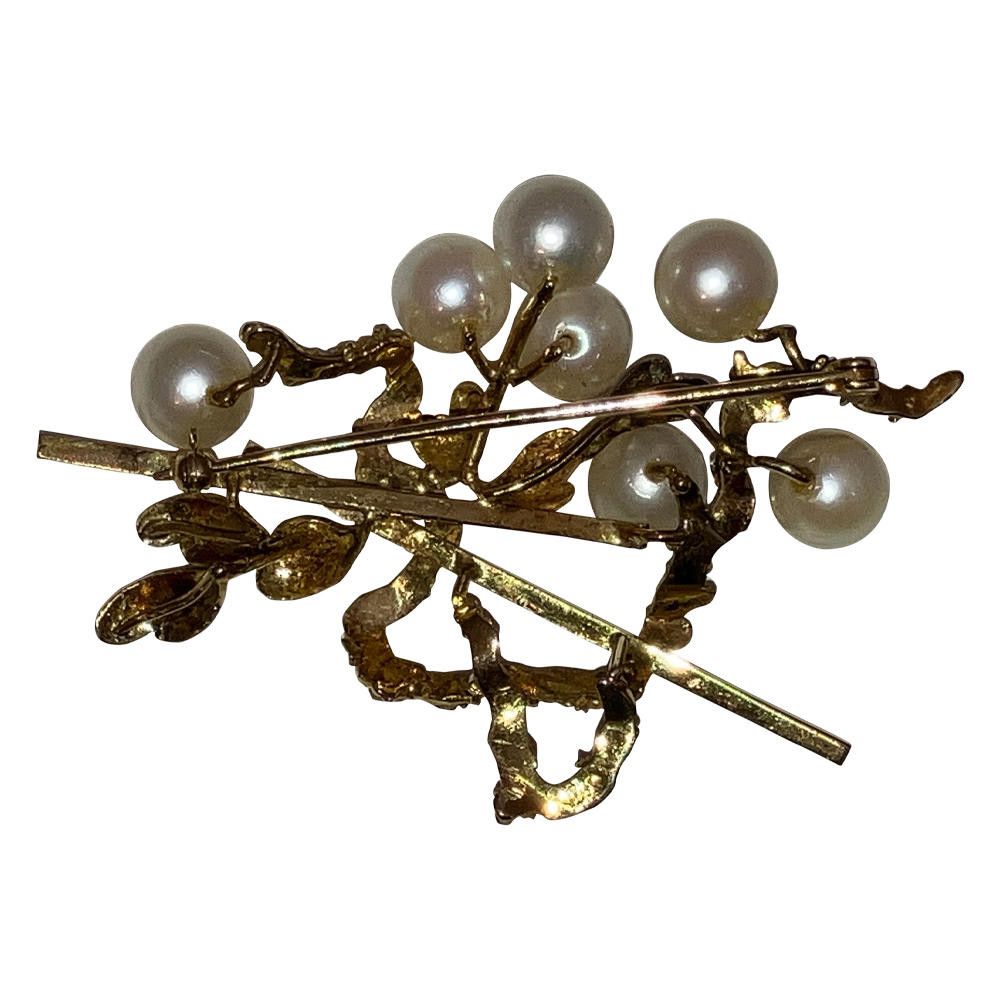 Designer 14 Kt Gold Cultured Pearl Retro Brooch Size ONE SIZE - 3 Thumbnail