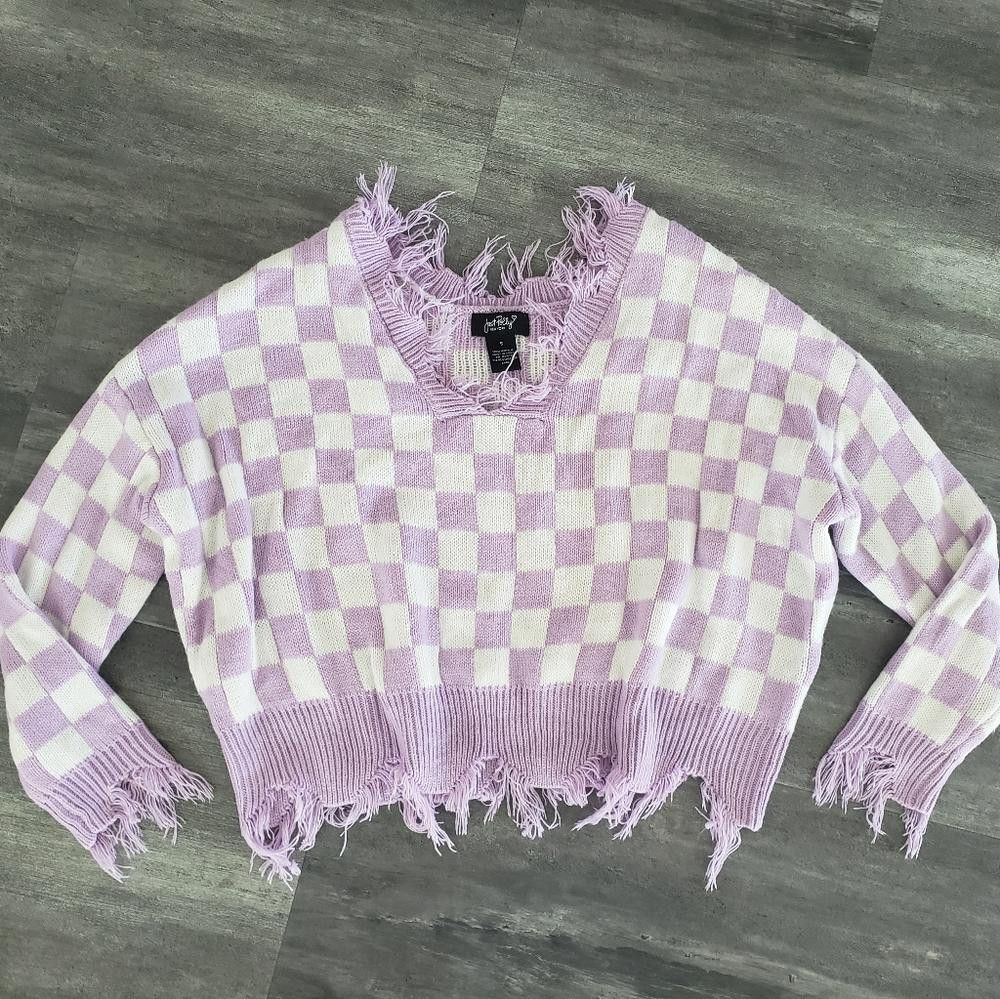 Designer Purple White Checkered JP Sweater Long Sleeve Size S / US 4 / IT 40 - 1 Thumbnail