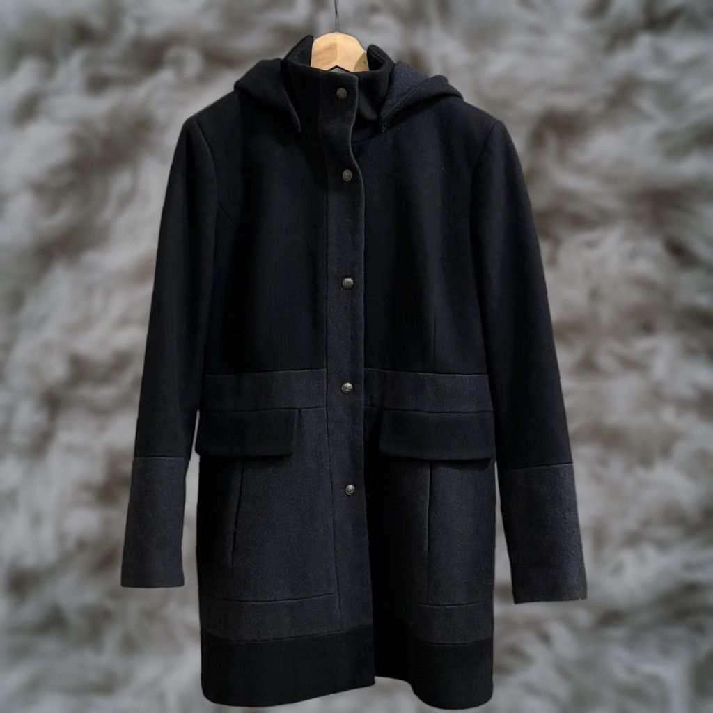 Guess GUESS Coat Women Large Long Black Gray Colorblock Hooded Wool Blend Pea Classic Size L / US 10 / IT 46 - 1 Thumbnail