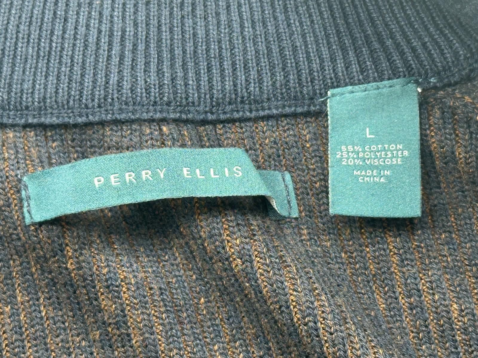 Perry Ellis Perry Ellis 1/4 Zip Double Knit Fabric Pullover Brown Mens L Size US L / EU 52-54 / 3 - 8 Thumbnail