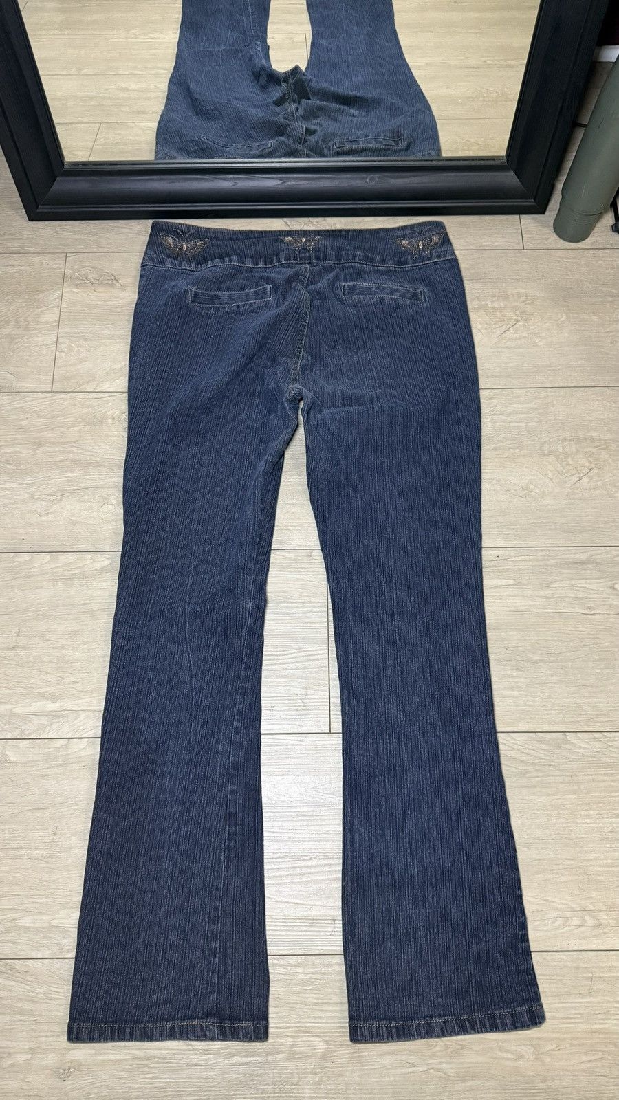 Ed Hardy Y2K 2000s Women’s 17/18 Butterfly AOP Flared Denim Jeans Size 40" / US 18 - 2 Thumbnail