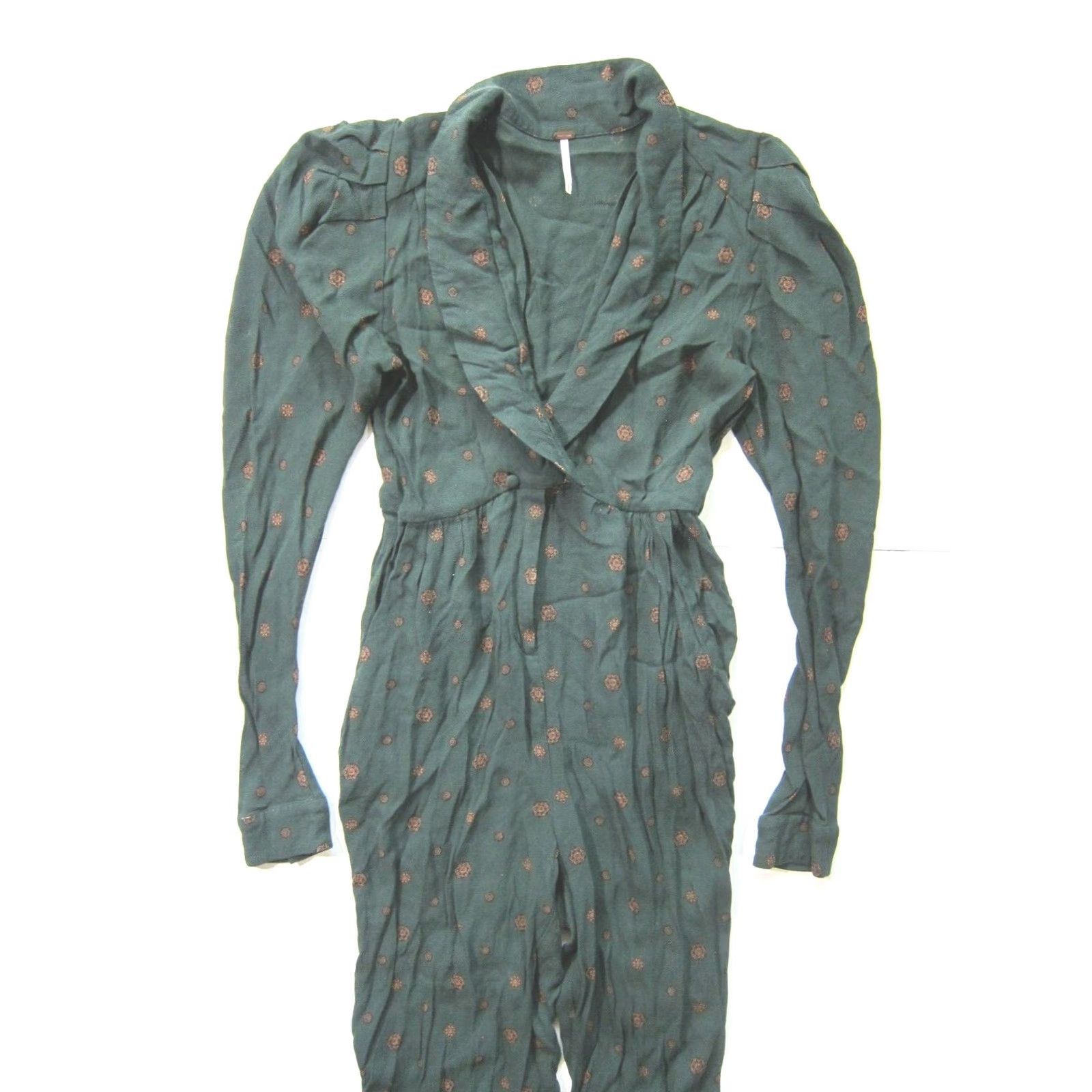 Free People Free People Green Paisley 100% Rayon Long Sleeve Pocket Romper Women S Size S / US 4 / IT 40 - 5 Thumbnail