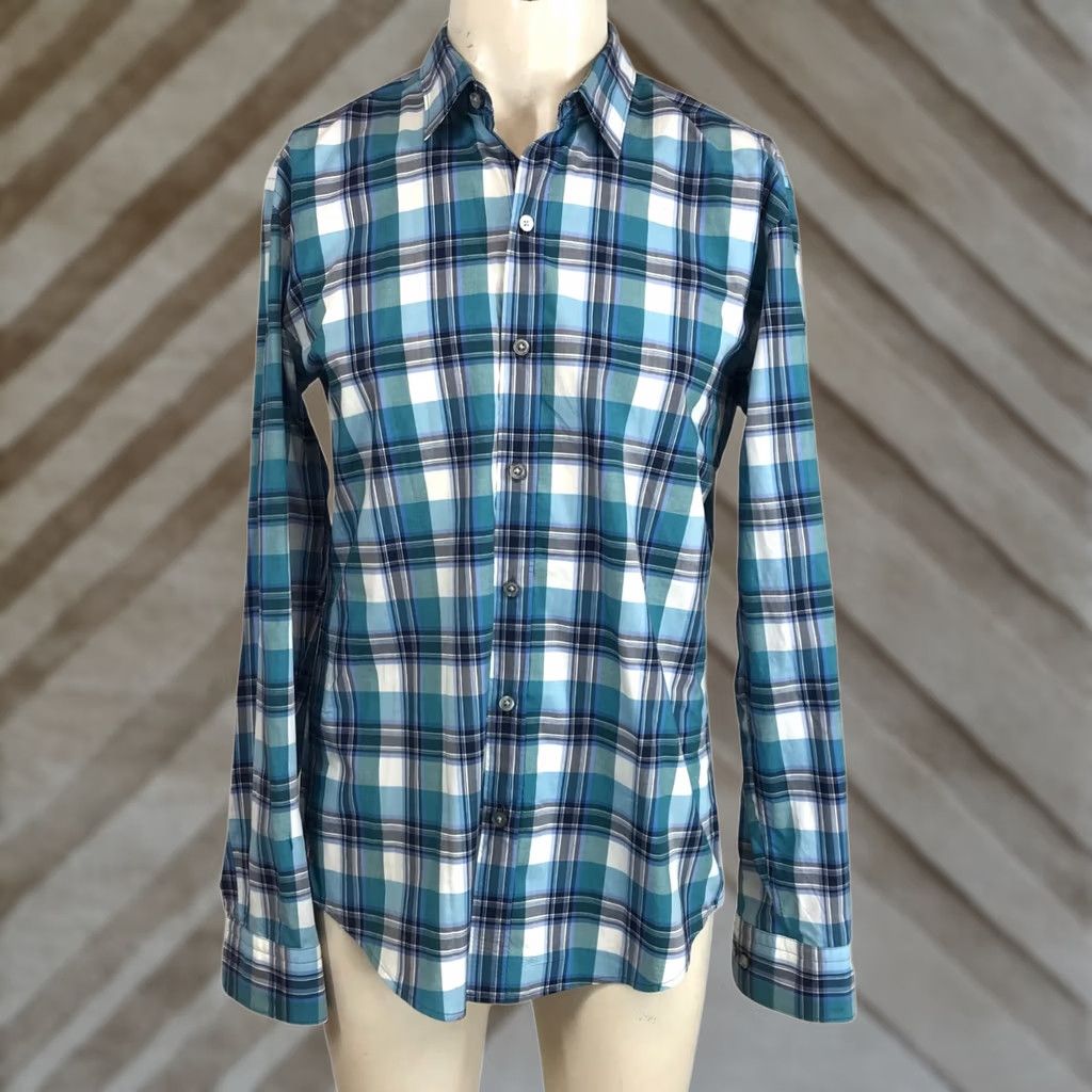 Vintage BOSS Mens LARGE BLUE PLAID LONG SLEEVE BUTTON COLLARED SHIRT Size US L / EU 52-54 / 3 - 1 Thumbnail