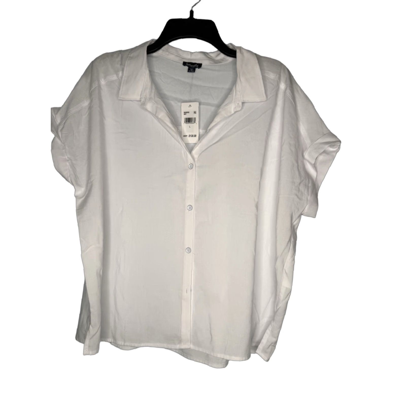 Splendid Splendid White Button-Up Shirt Women’s L Regular Cotton Knit Solid Collared Long Sleeve Casual Machine Washable 24" Chest 24" Length Vintage No Womens Size L / US 10 / IT 46 - 1 Thumbnail
