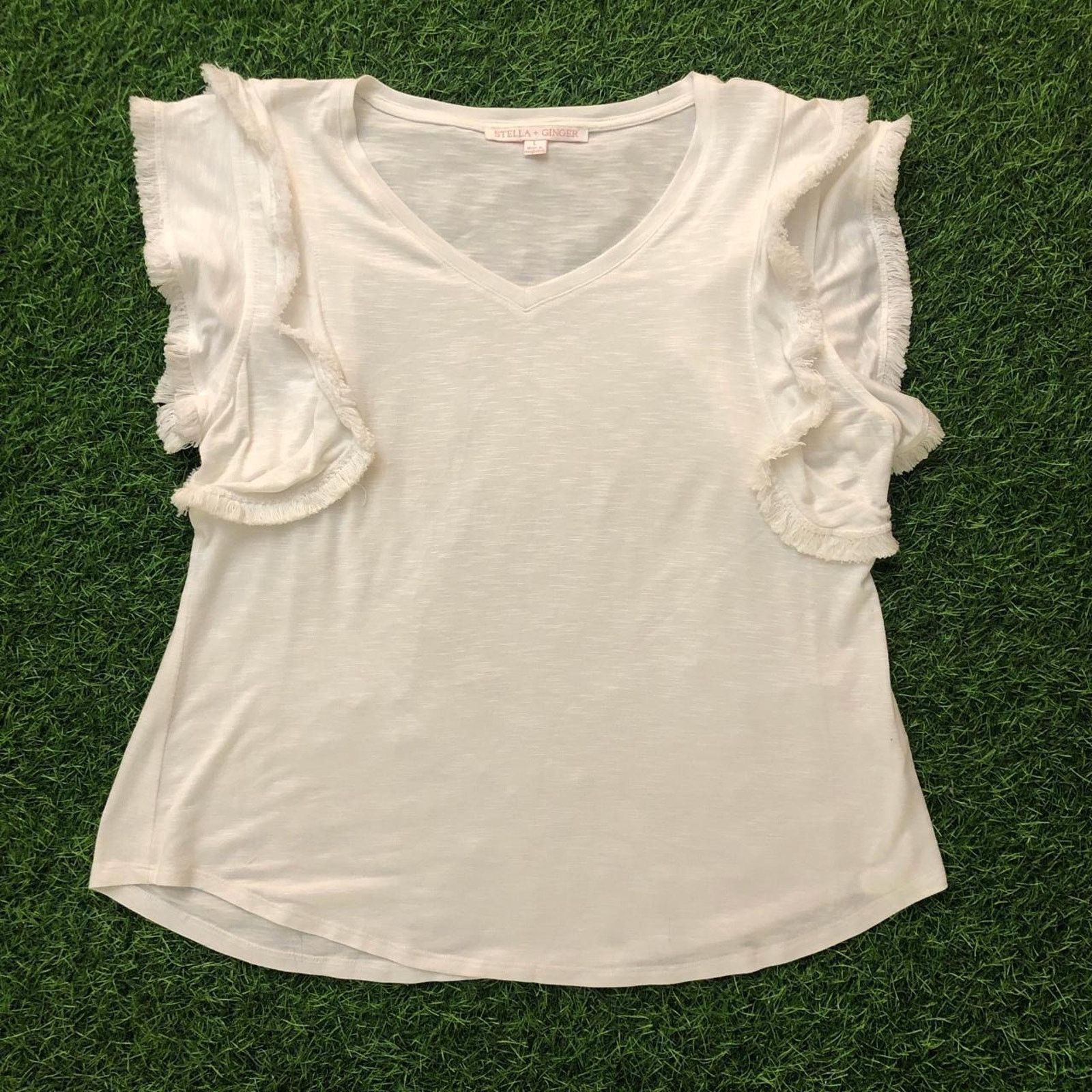 Other Women's Cream Ruffled Sleeve Stella + Ginger Tee Size L / US 10 / IT 46 - 1 Thumbnail