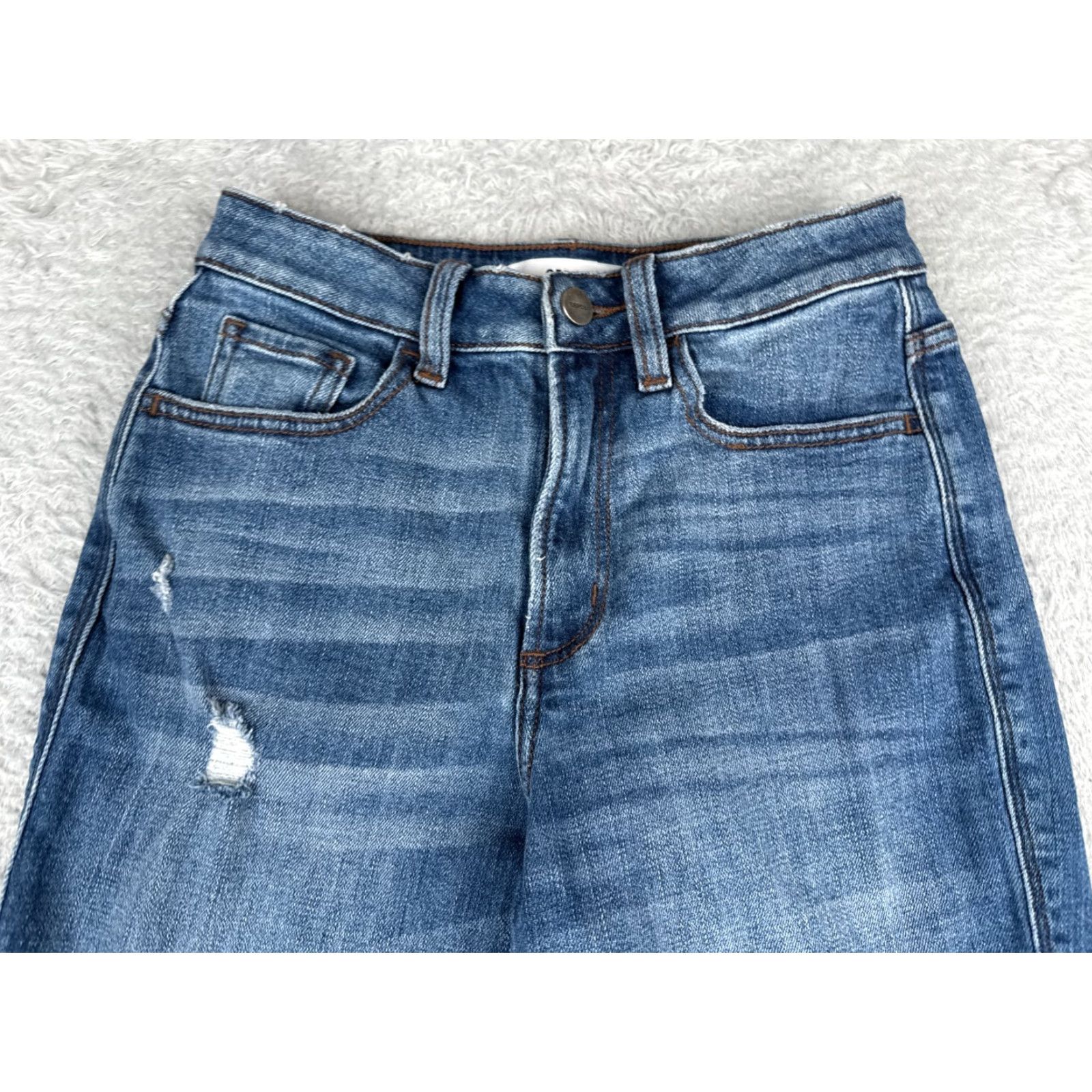 American Eagle Outfitters Ceros Jeans Womens 25 Blue Distressed Skinny Mid Rise Cotton Blend Zip 25x28 Jeans Size 42" / US 20 - 4 Thumbnail