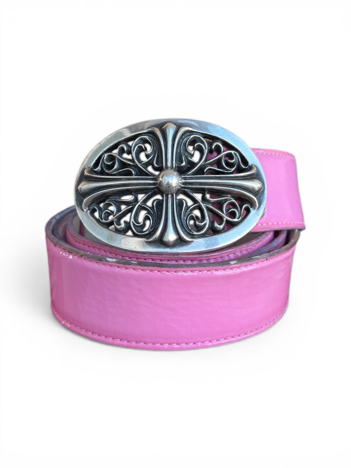 Chrome Hearts Pink Patent Leather Belt Strap + Oval Buckle