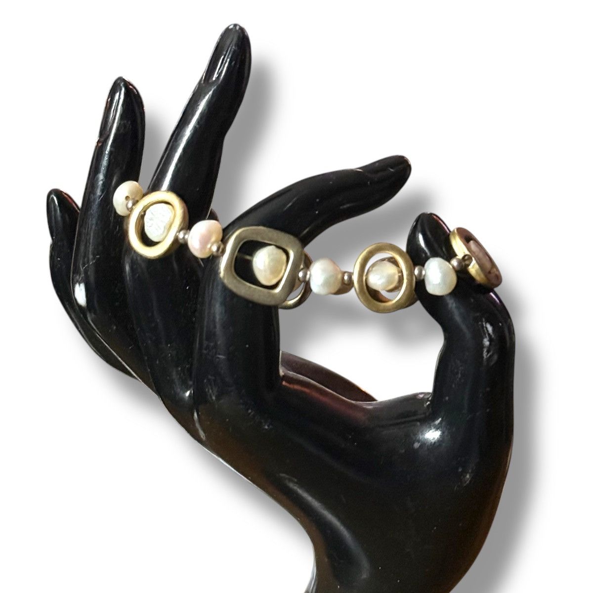 Other Brushed gold tone geometric pearl stretch bracelet Size ONE SIZE - 2 Thumbnail
