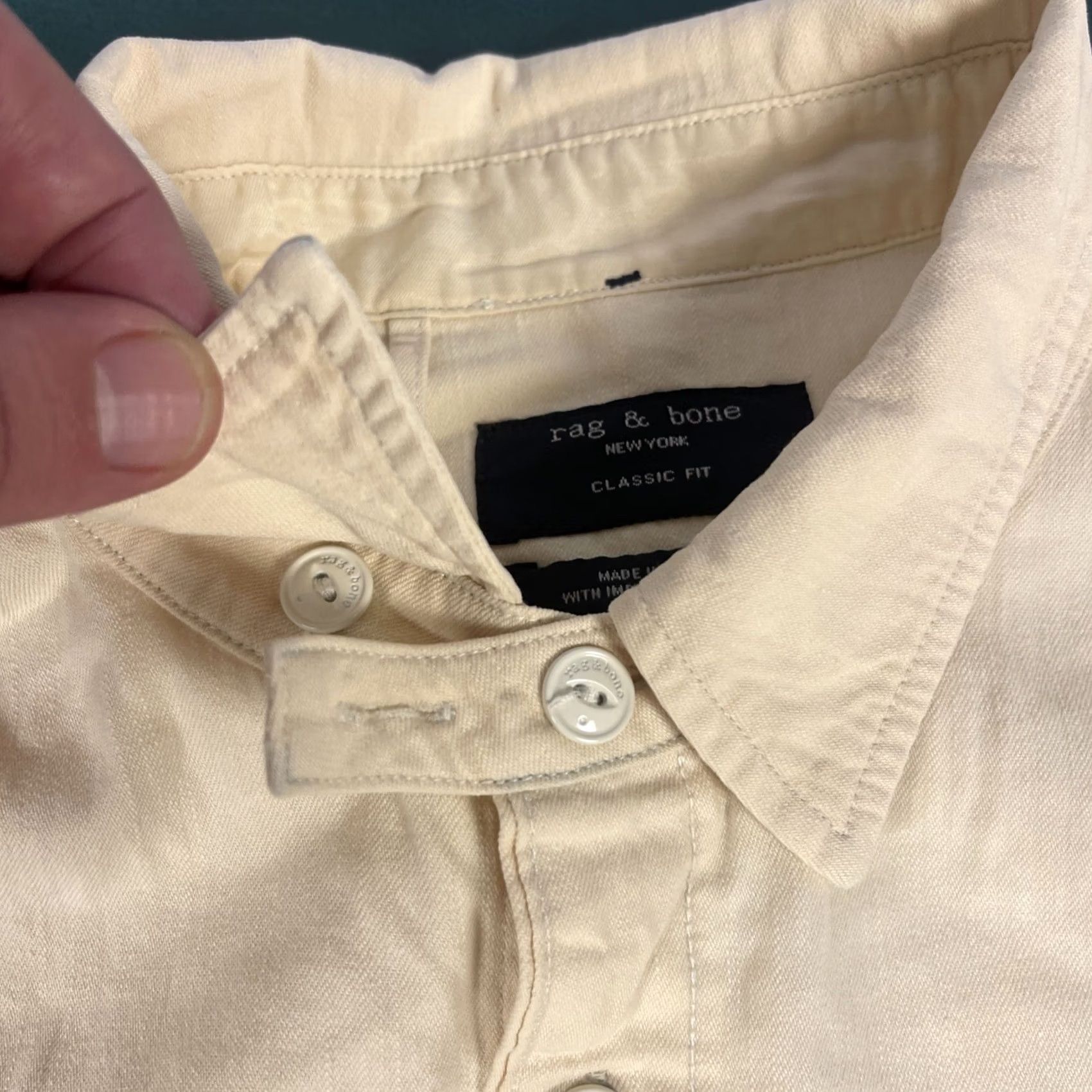 Rag & Bone rag & bone Shirt Large Long Sleeve Ivory Cotton Classic USA Chin Collar Button Size US L / EU 52-54 / 3 - 2 Thumbnail