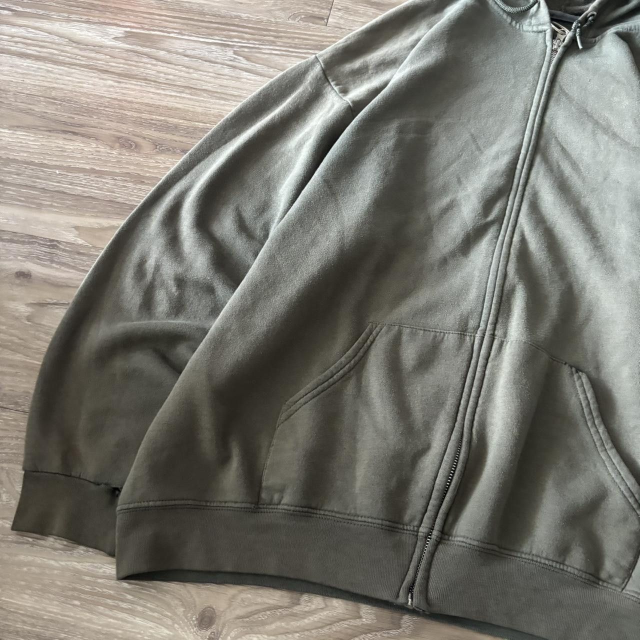 Japanese Brand Crazy Vintage Y2K/2000 Faded Khaki Green Blank Distressed Zip Up Hoodie! Size 2XL Size US XXL / EU 58 / 5 - 3 Thumbnail