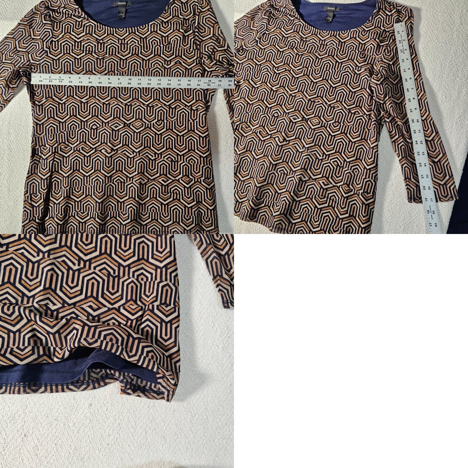 Alfani Alfani Blouse Adult Medium Brown Geometric Nylon Pullover Ruffle Casual Womens Size M / US 6-8 / IT 42-44 - 8 Thumbnail