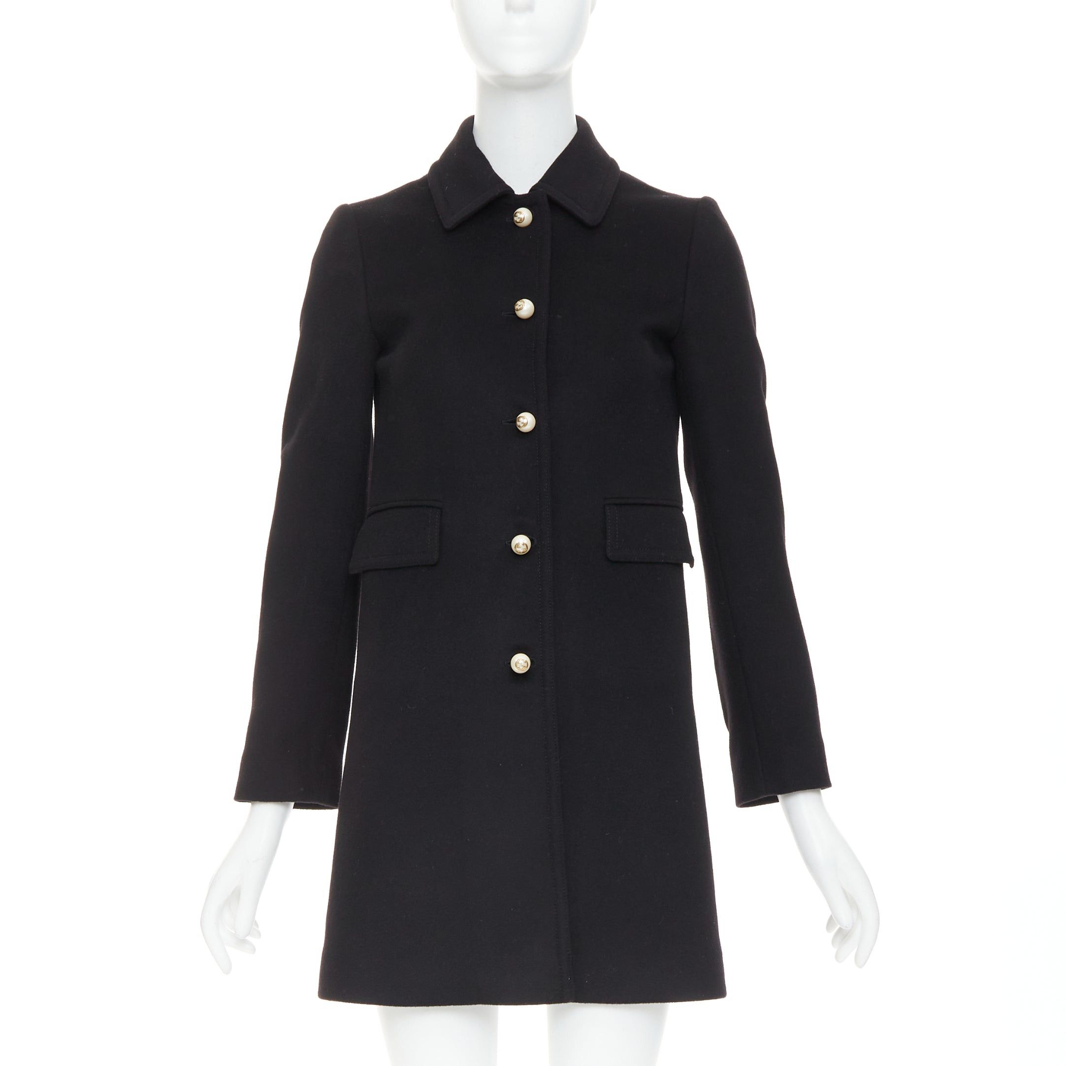 Gucci GUCCI 2015 black wool GG pearl button collared pocketed coat IT36 XXS Size XS / US 0-2 / IT 36-38 - 1 Thumbnail