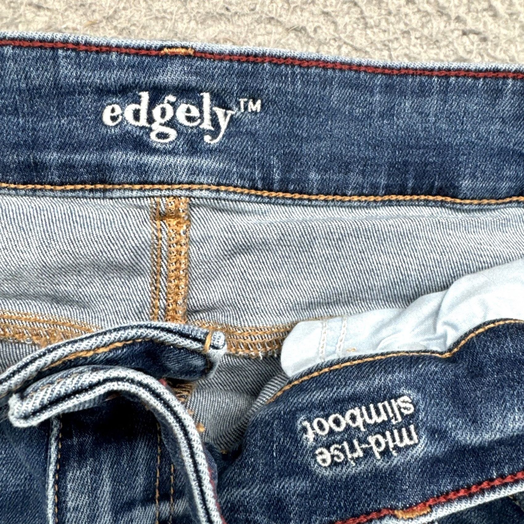 Vintage Maurices Edgely Mid Rise Slim Boot Jeans 24W Reg Blue Denim Fring e Logo 5-Pocket Stretch Vintage No Womens Jeans Size 42" / US 20 - 5 Thumbnail