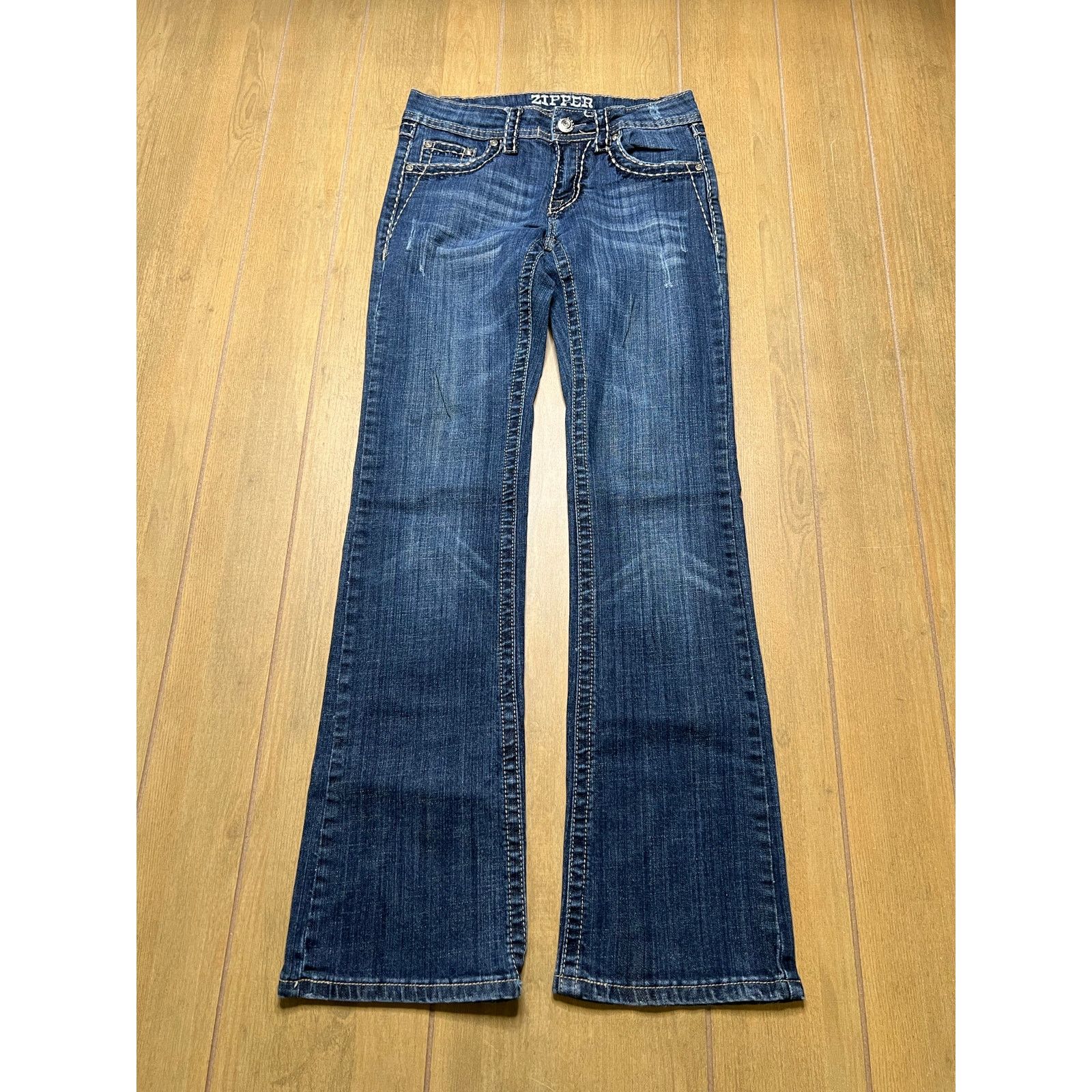 Vintage Zipper Y2K Bootcut Jeans Womens Size 9 Blue Rhinestone 27x30 Size US 27 - 1 Thumbnail