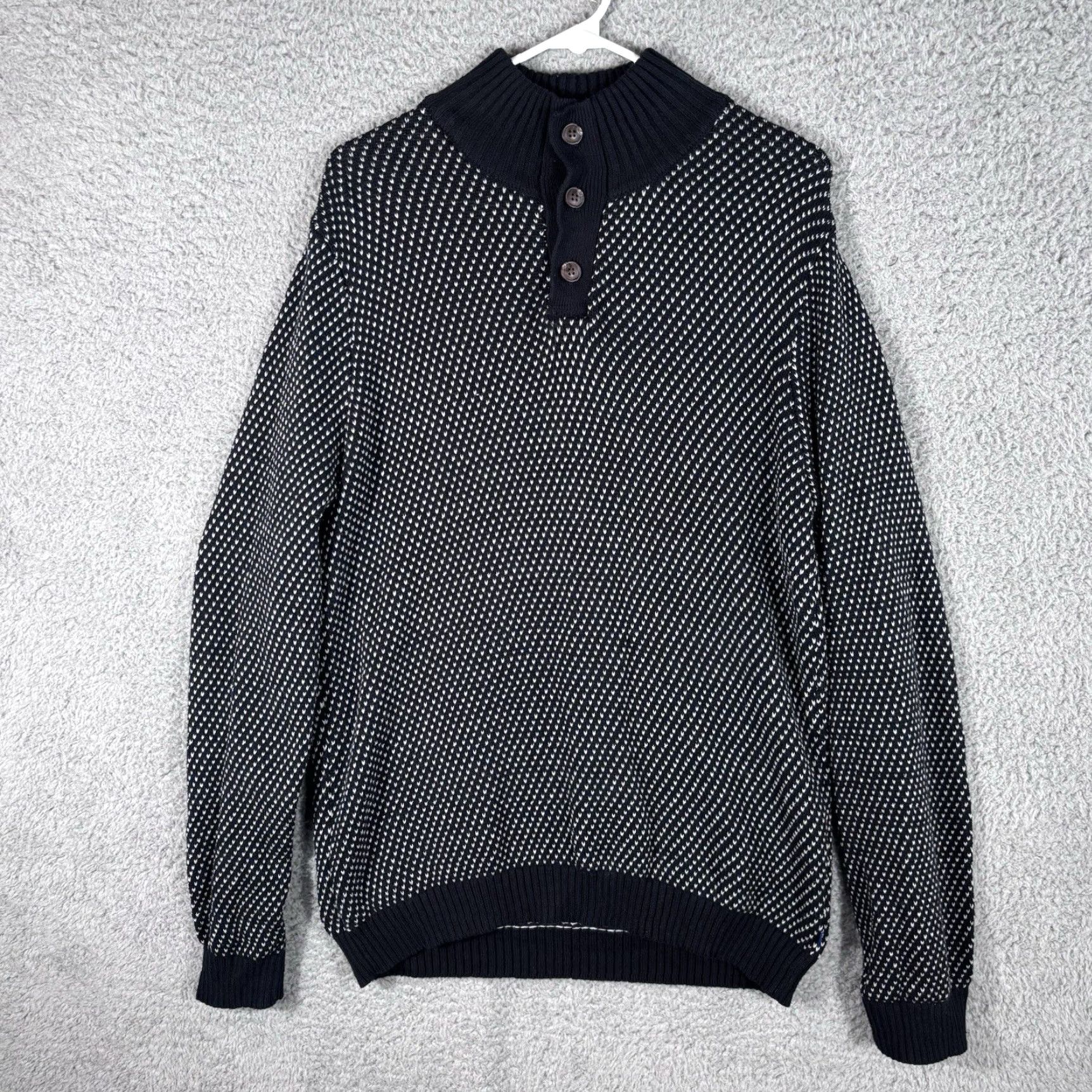 Izod Izod Sweater Men XL Black Henley Birdseye Knit Mock Neck Cotton Pullover Casual Preppy Geometric Pattern Knit Shirt Mens XL Black Size US XL / EU 56 / 4 - 2 Thumbnail