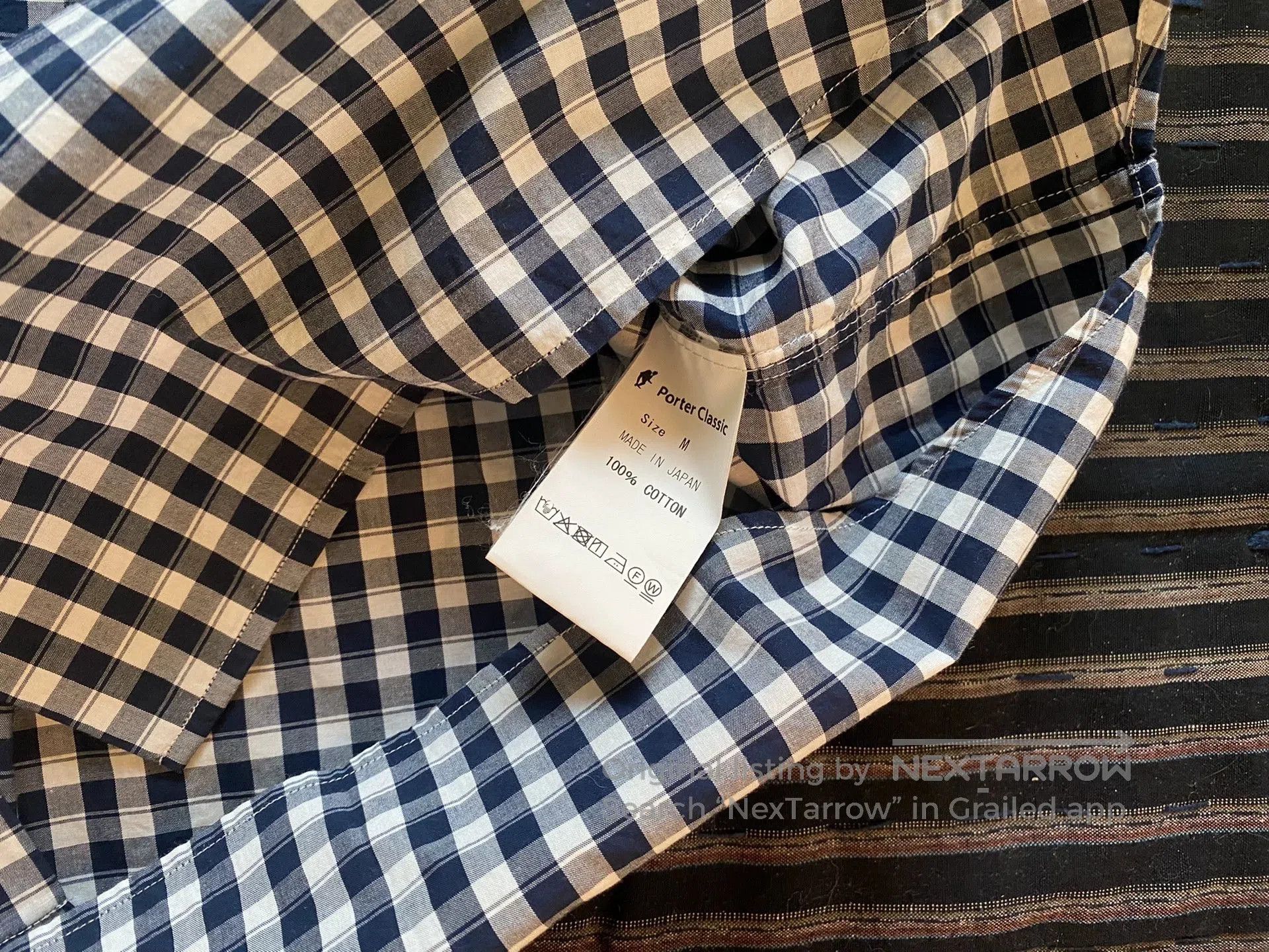 Porter Classic navy roll-up gingham check shirt. Size US XL / EU 56 / 4 - 4 Thumbnail