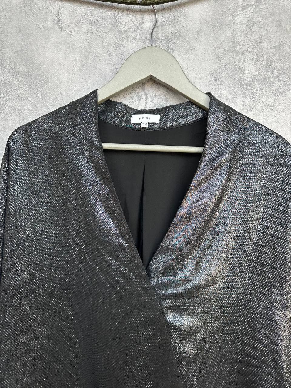 Reiss REISS Maja Metallic Wrap Blouse Shimmer LS Evening Top Size L / US 10 / IT 46 - 5 Thumbnail