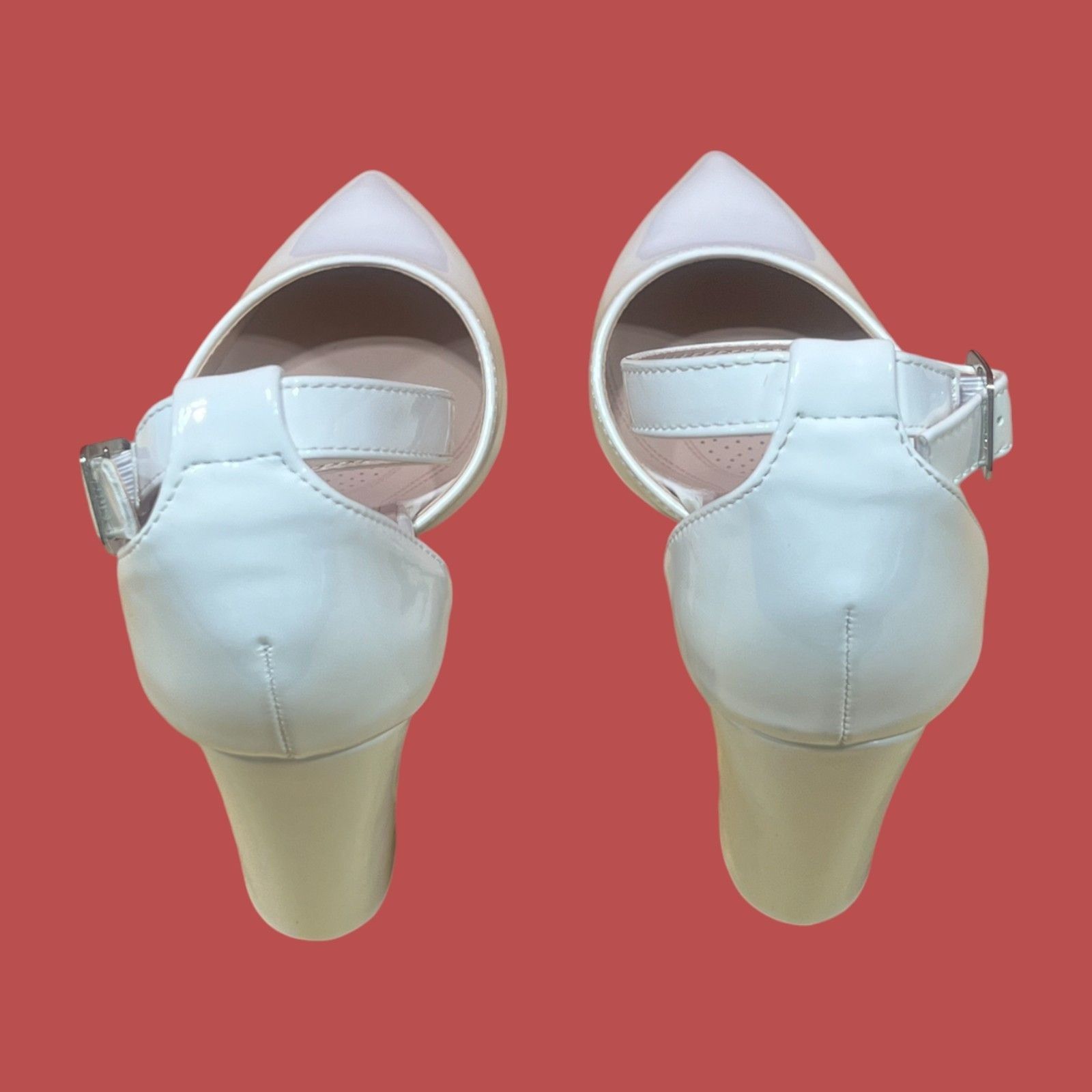 Other Forever - Women's Buckle Ankle Strap Chunky Heel Pumps - Whi Size US 6.5 / IT 36.5 - 6 Thumbnail