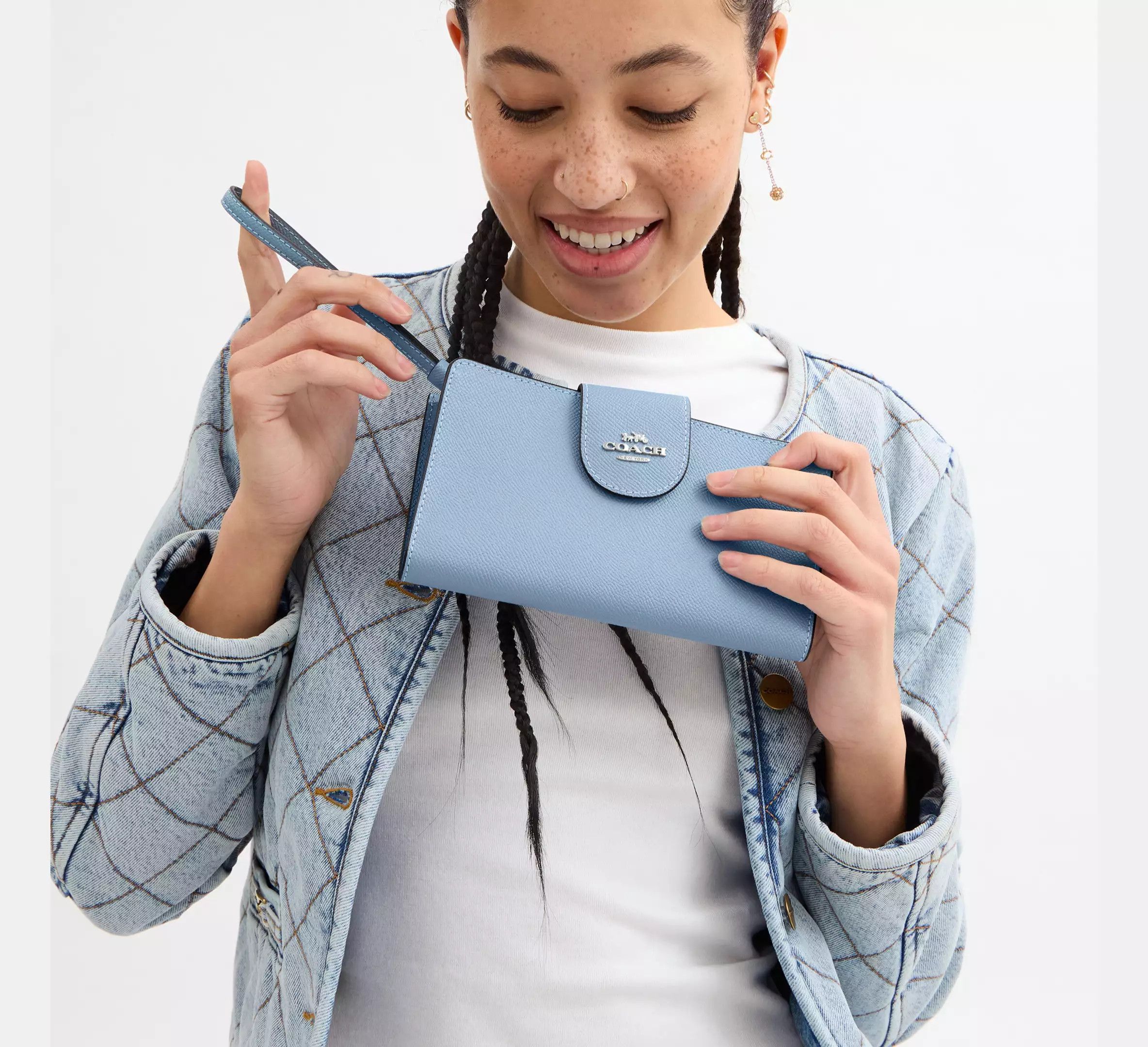 Coach Phone Wallet CS441 crossgrain leather/Sv/Bluebell Size ONE SIZE - 5 Thumbnail