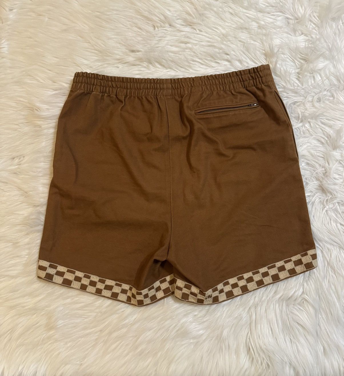 Bode Bode Checkerboard Logo Rugby Shorts Brown Size US 34 / EU 50 - 3 Thumbnail
