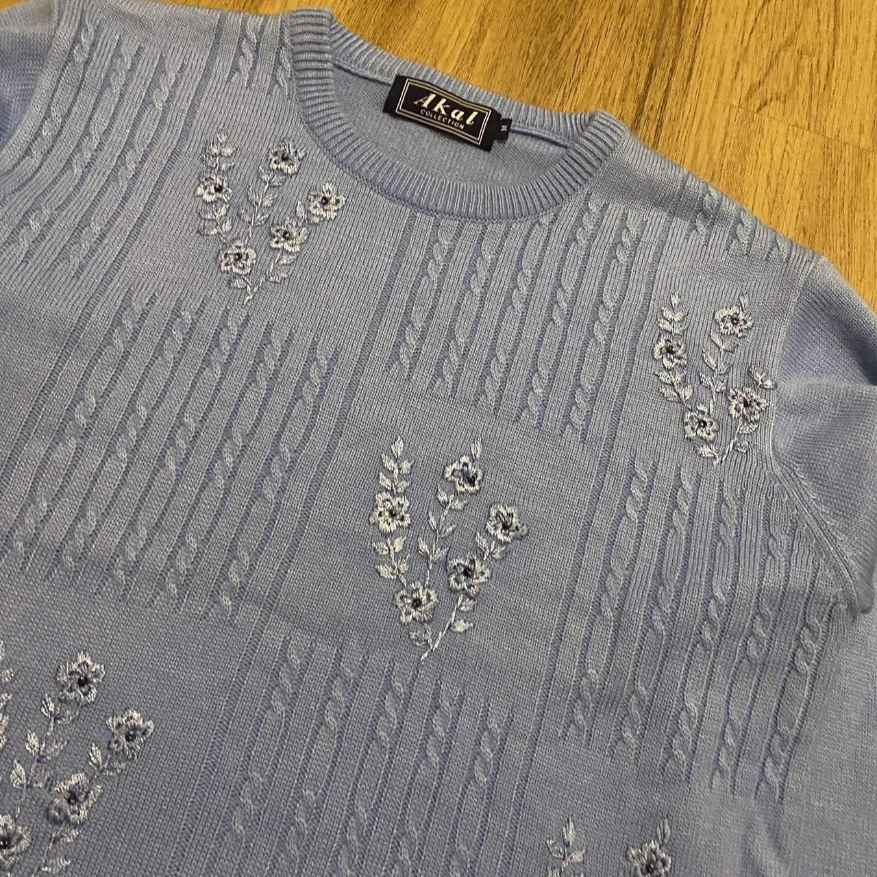 Other Blue knit jumper with silver beading #knitwear Flowers Size US M / EU 48-50 / 2 - 3 Thumbnail