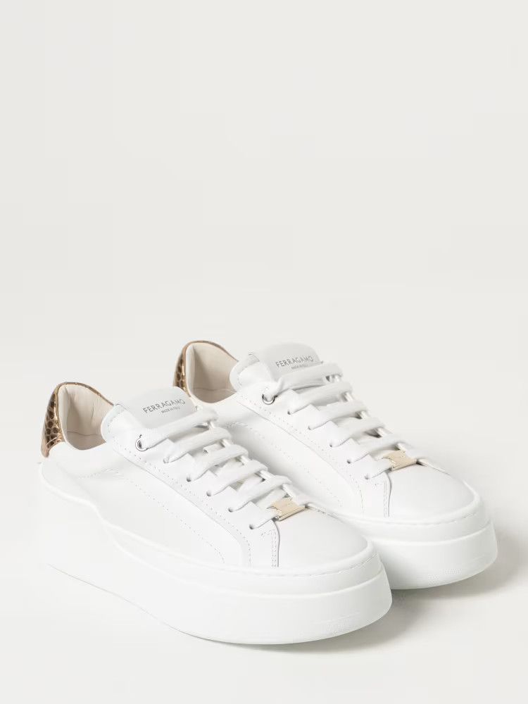 Salvatore Ferragamo o1y0426 Low-Top Sneakers in White/Gold Size US 9 / IT 39 - 2 Thumbnail