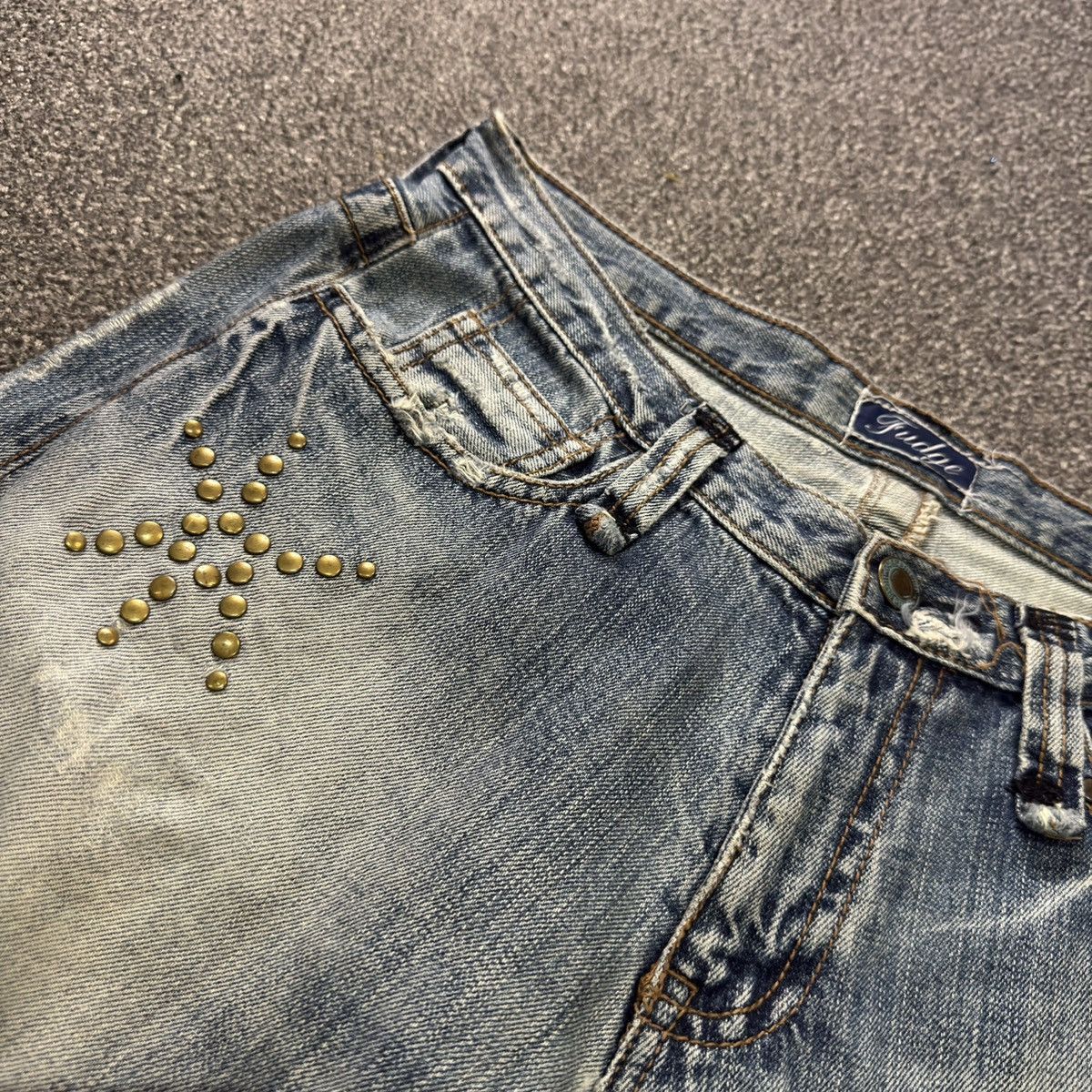 Tornado Mart Fudge Studded Stone Destroyed Jeans Denim Hysteric Y2k Style Size US 34 / EU 50 - 12 Thumbnail