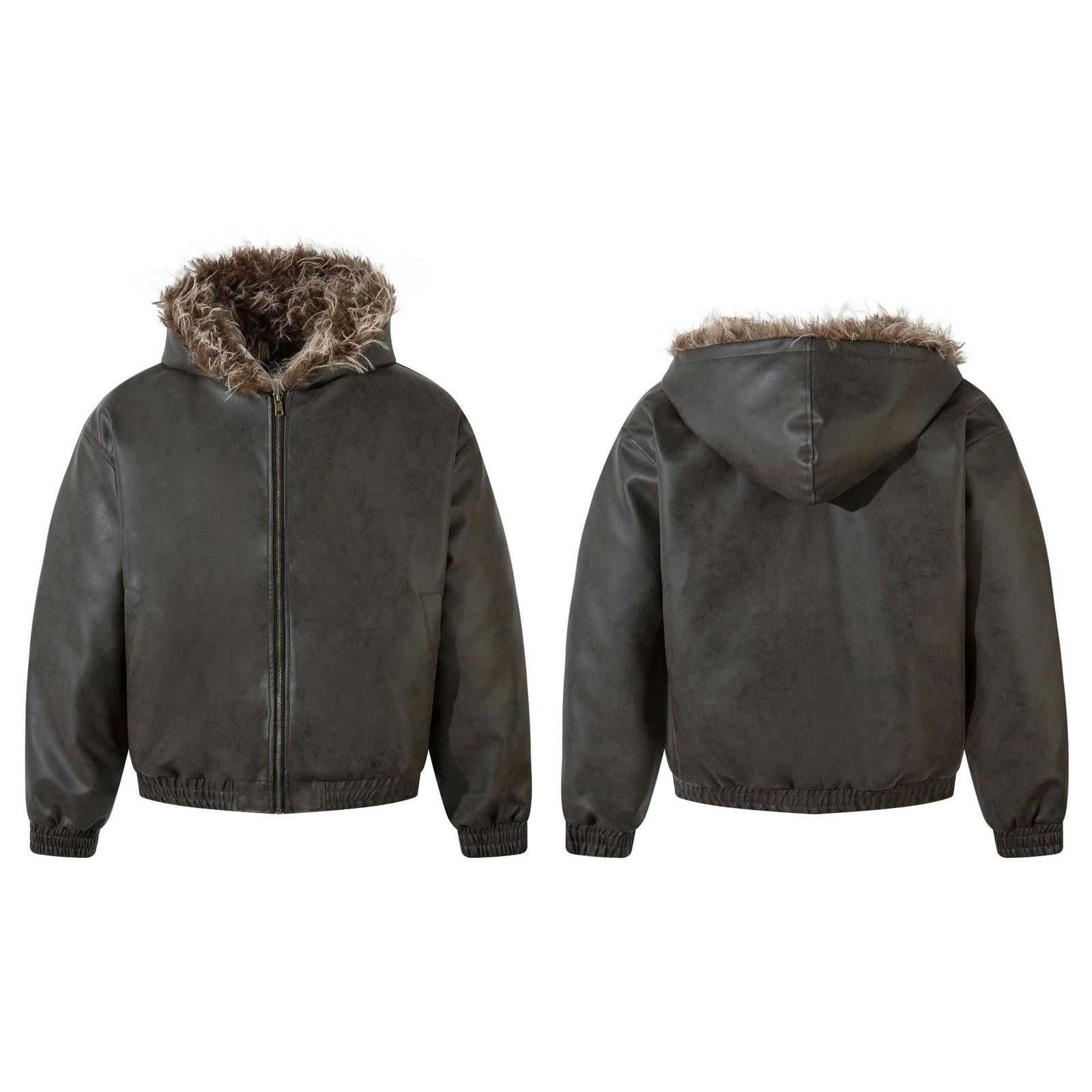 Vintage Dark Brown Faux Fur Lined Bomber Jacket, Hooded Outerwear Size US M / EU 48-50 / 2 - 5 Thumbnail