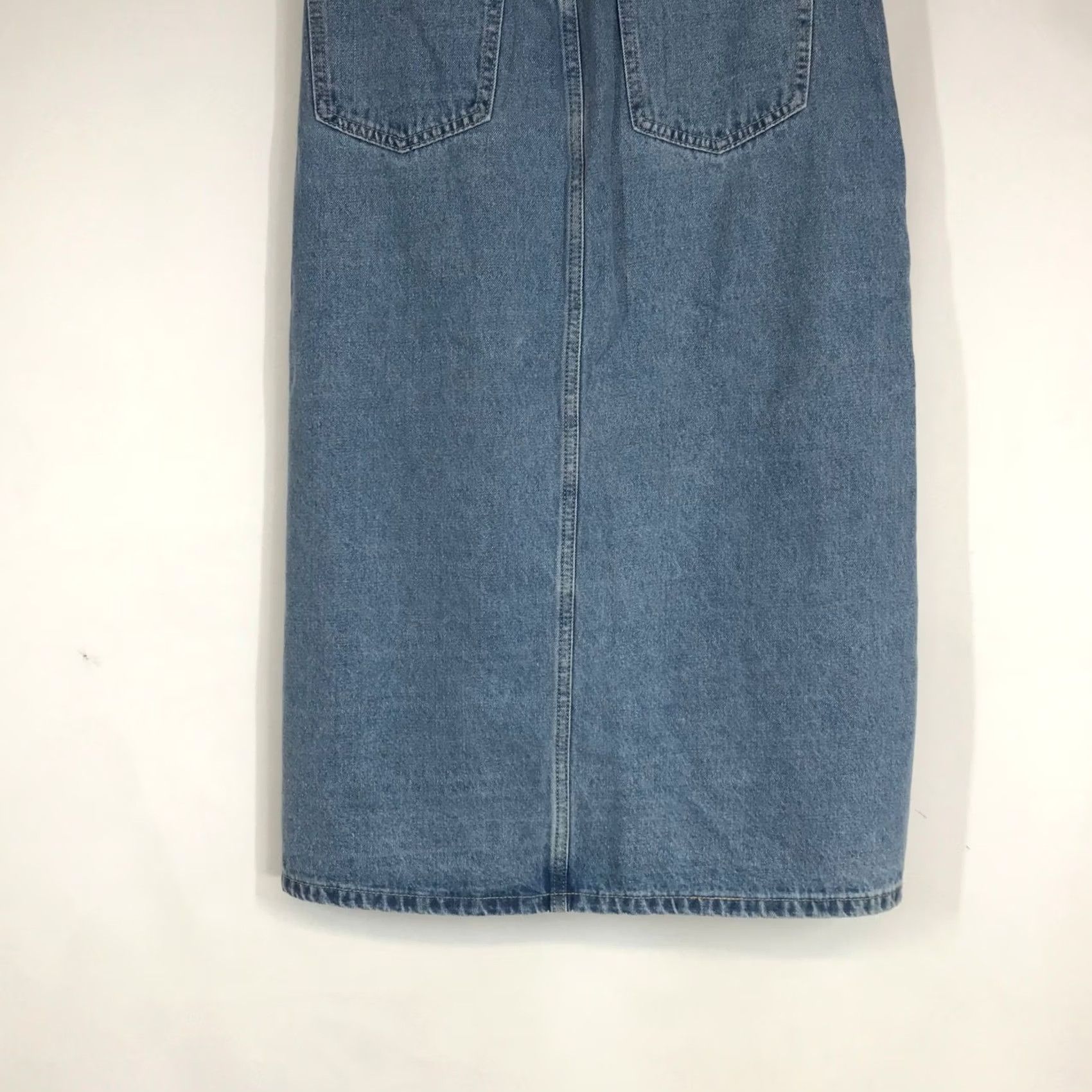 Shein SHEIN Denim Maxi Skirt Blue High Rise Straight Petite Small Wash Womens Skirt 90s Style Pockets Zip Front Button All Seasons Size 24" / US 00 / IT 34 - 6 Thumbnail